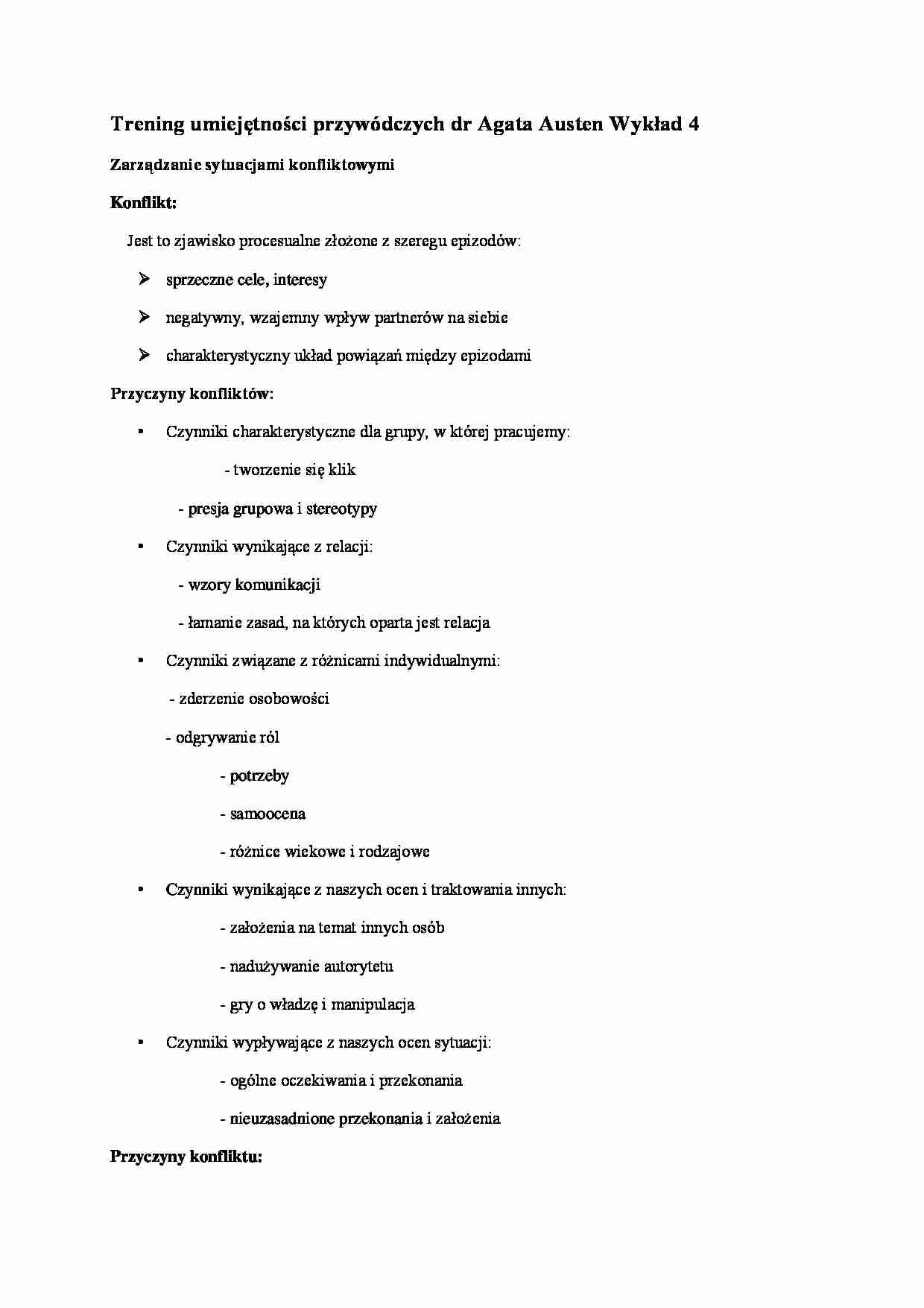Zarządzanie sytuacjami konfliktowymi- wykład 4 - strona 1