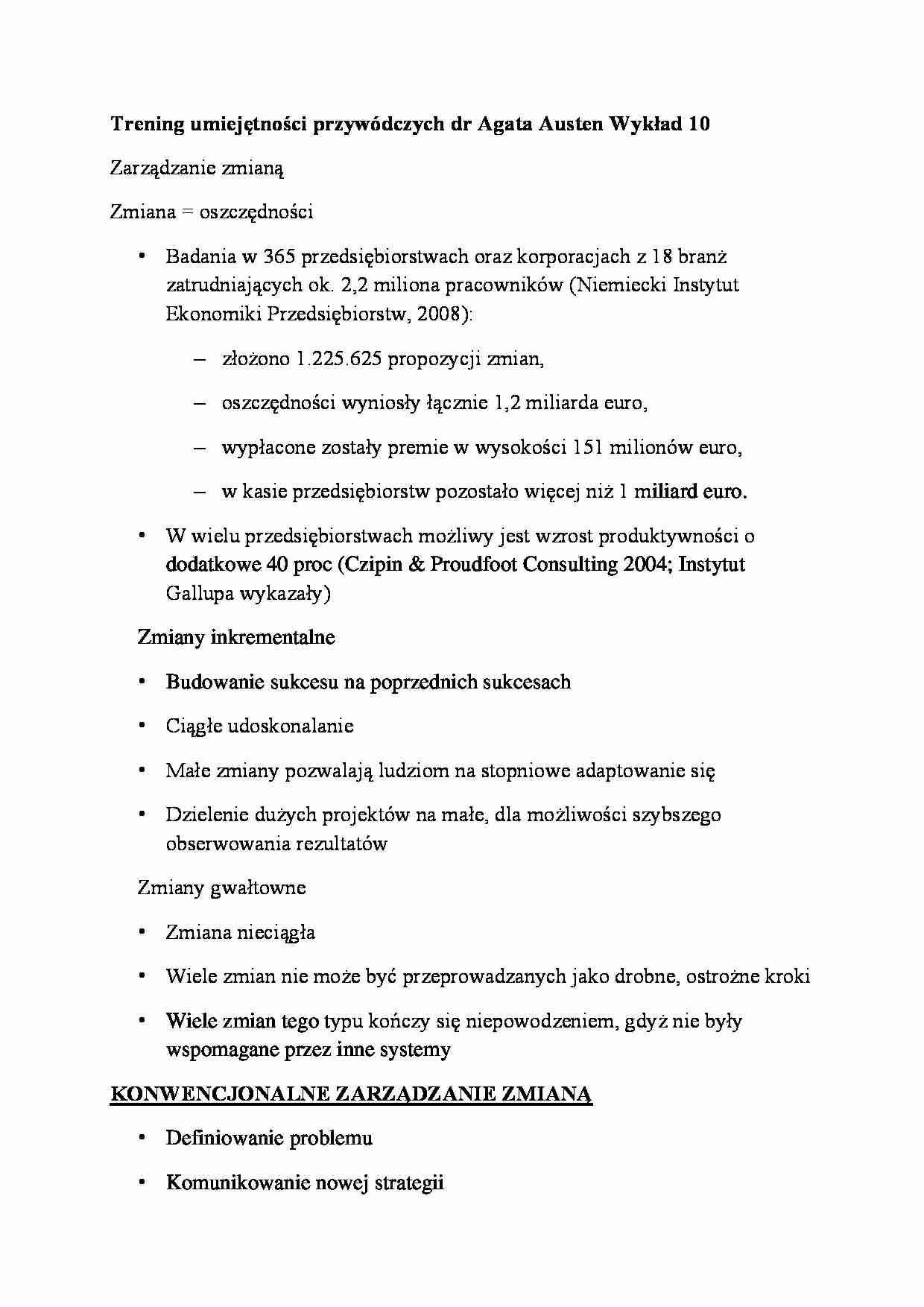 Zarządzanie zmianą- wykład 10 - strona 1