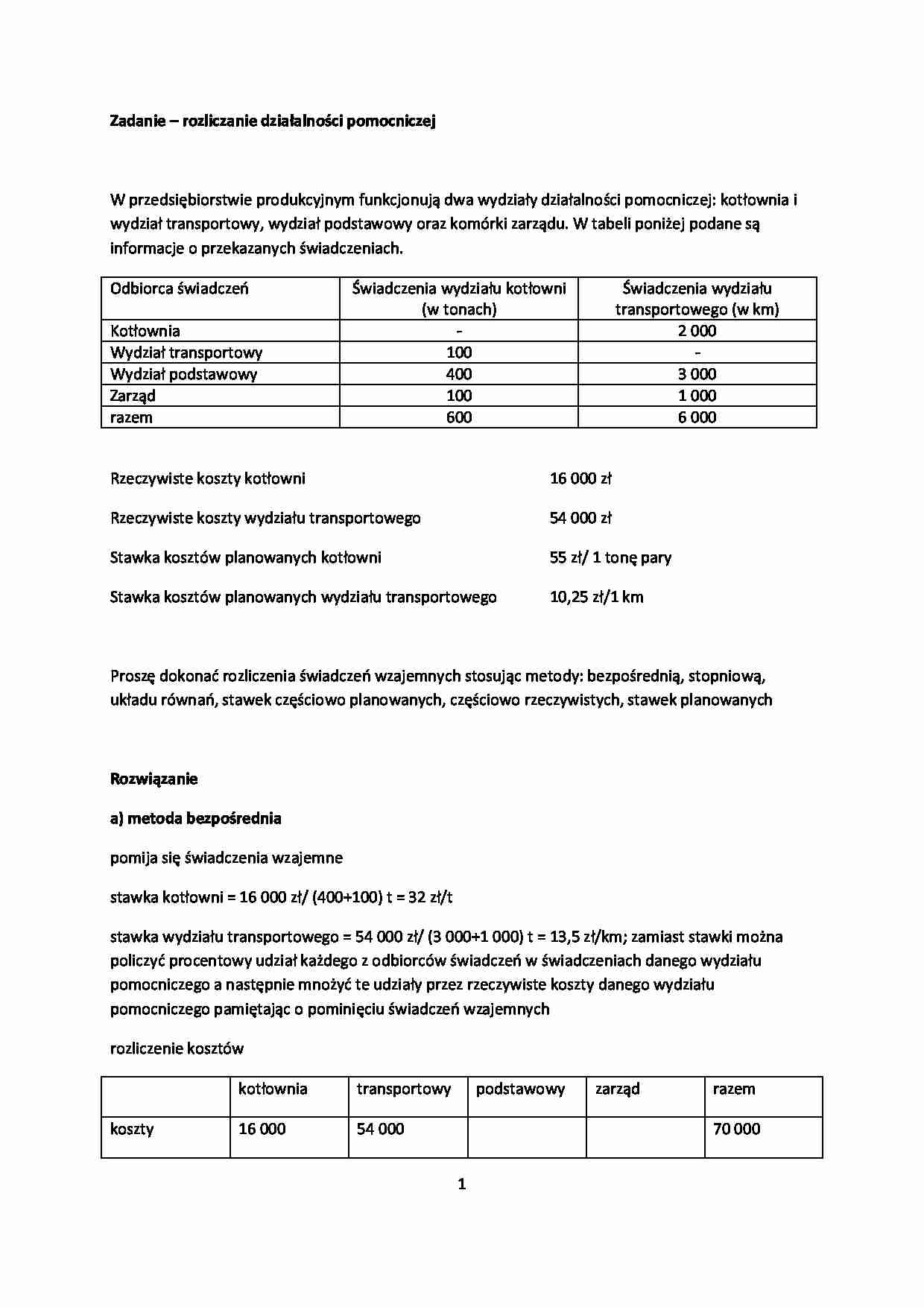 Zadanie – rozliczanie działalności pomocniczej - strona 1
