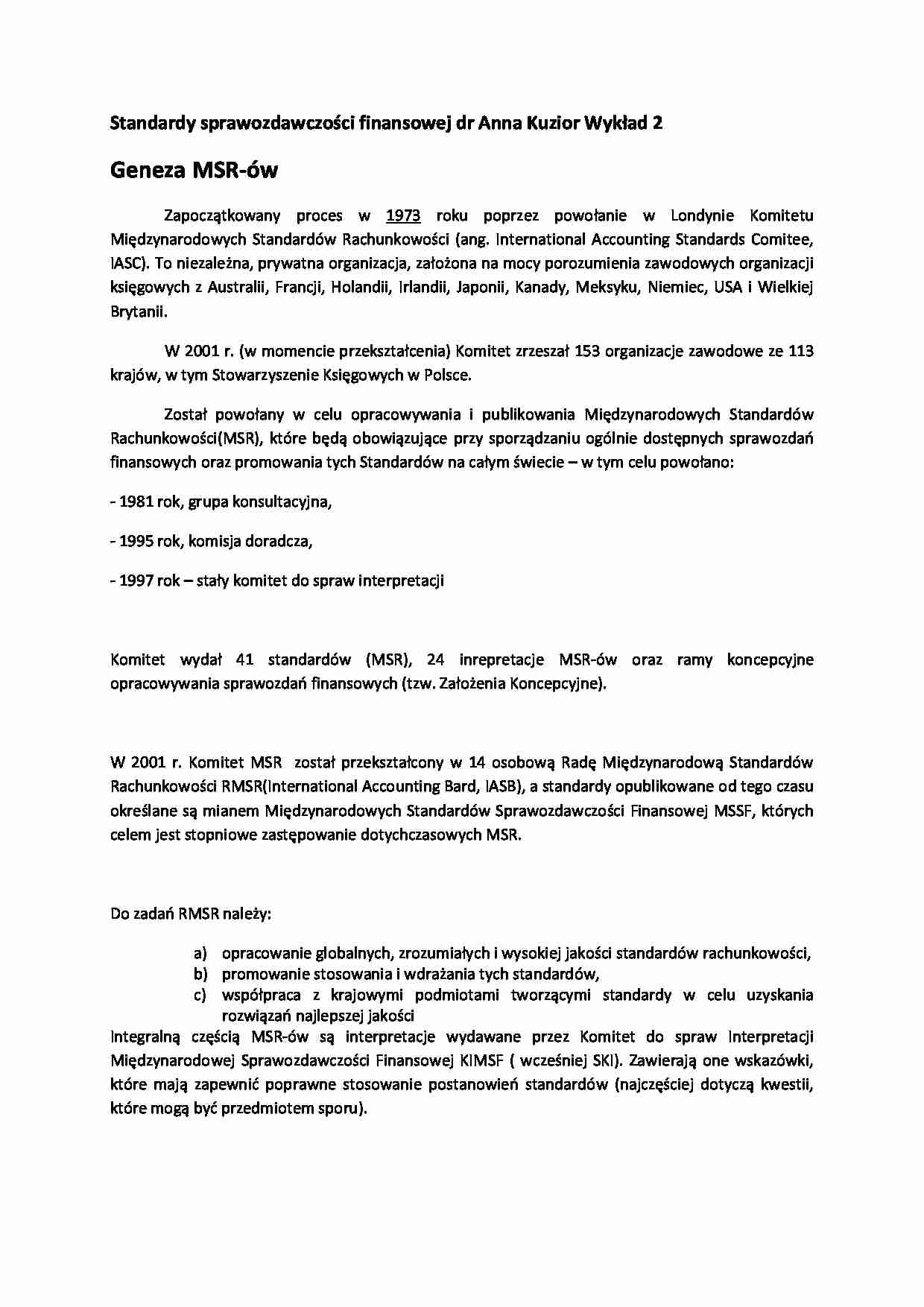 Standardy sprawozdawczości finansowej- wykład 2 - strona 1