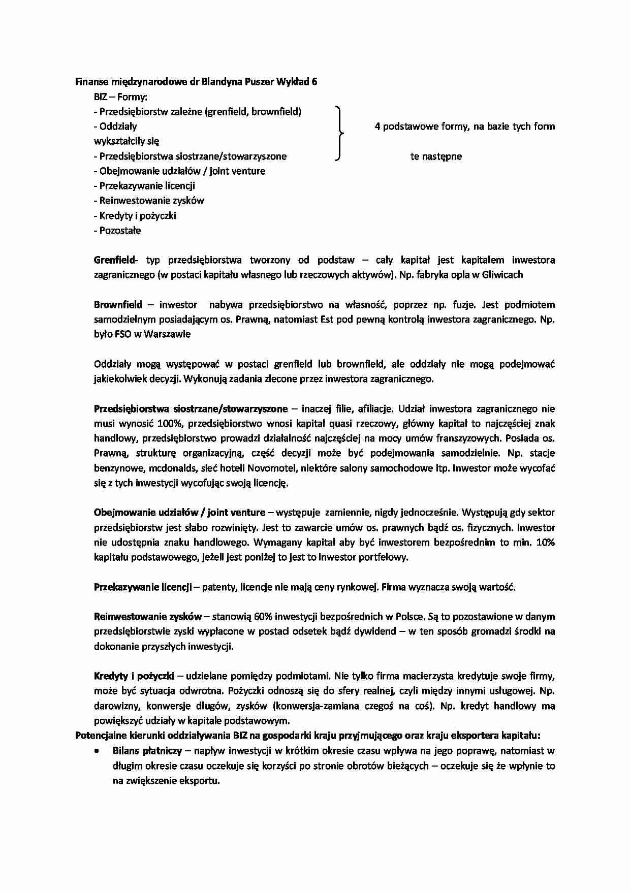 Finanse międzynarodowe- wykład 6 - strona 1