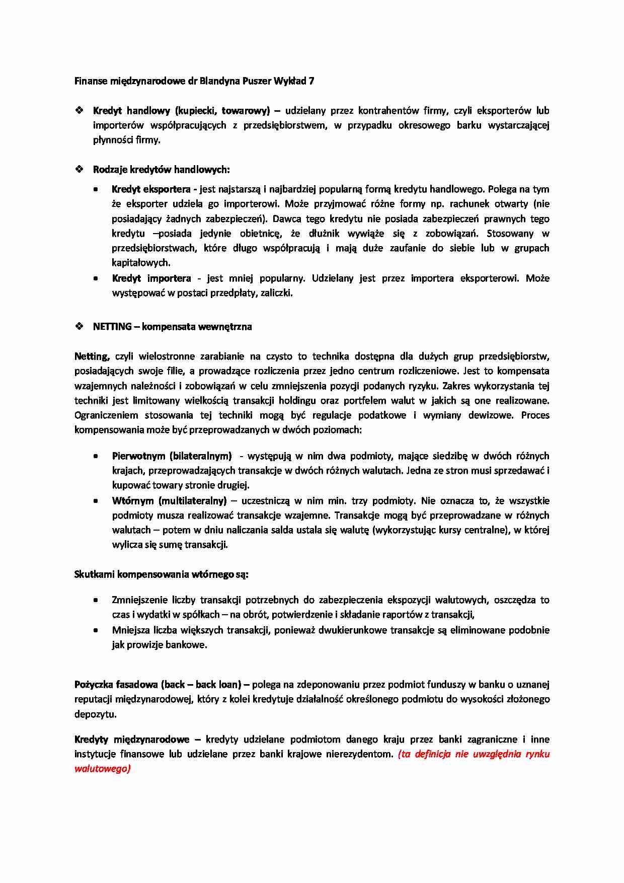 Finanse międzynarodowe- wykład 7 - strona 1