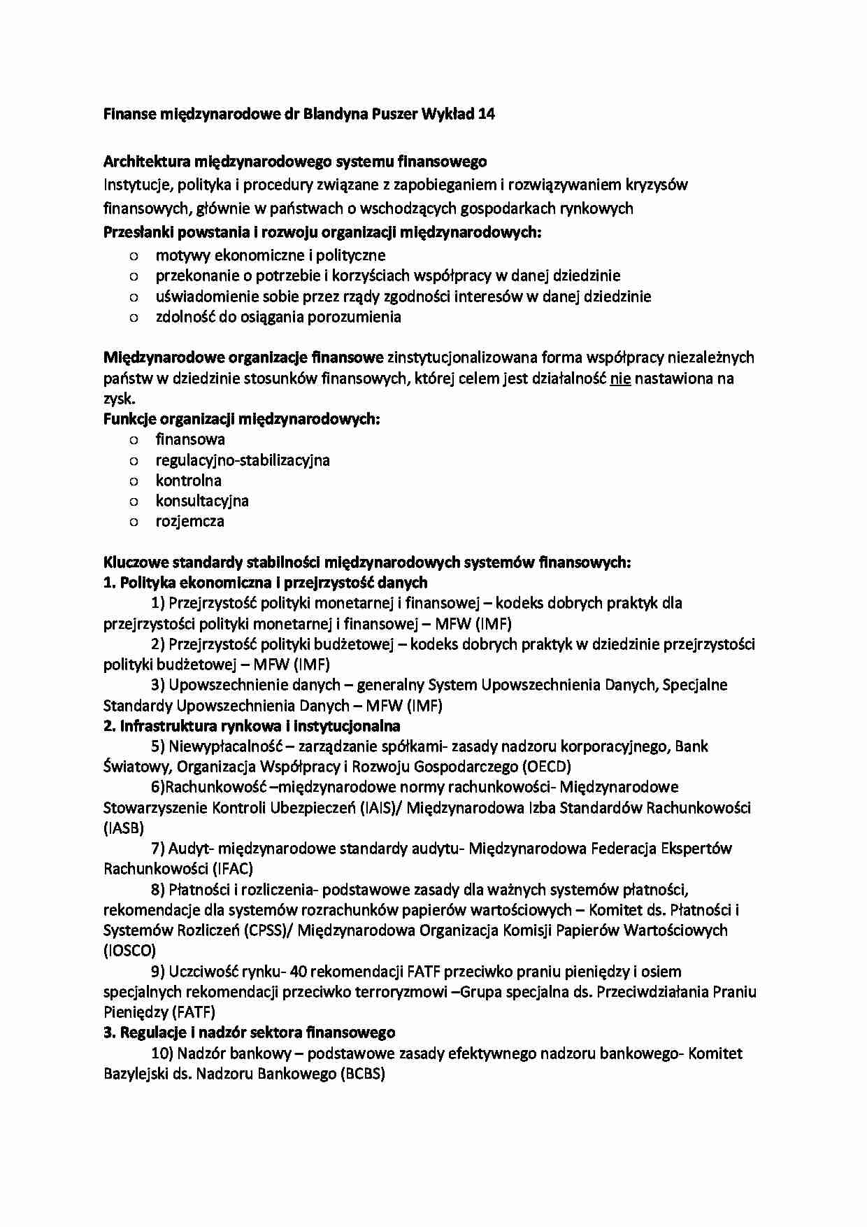 Finanse międzynarodowe- wykład 14 - strona 1
