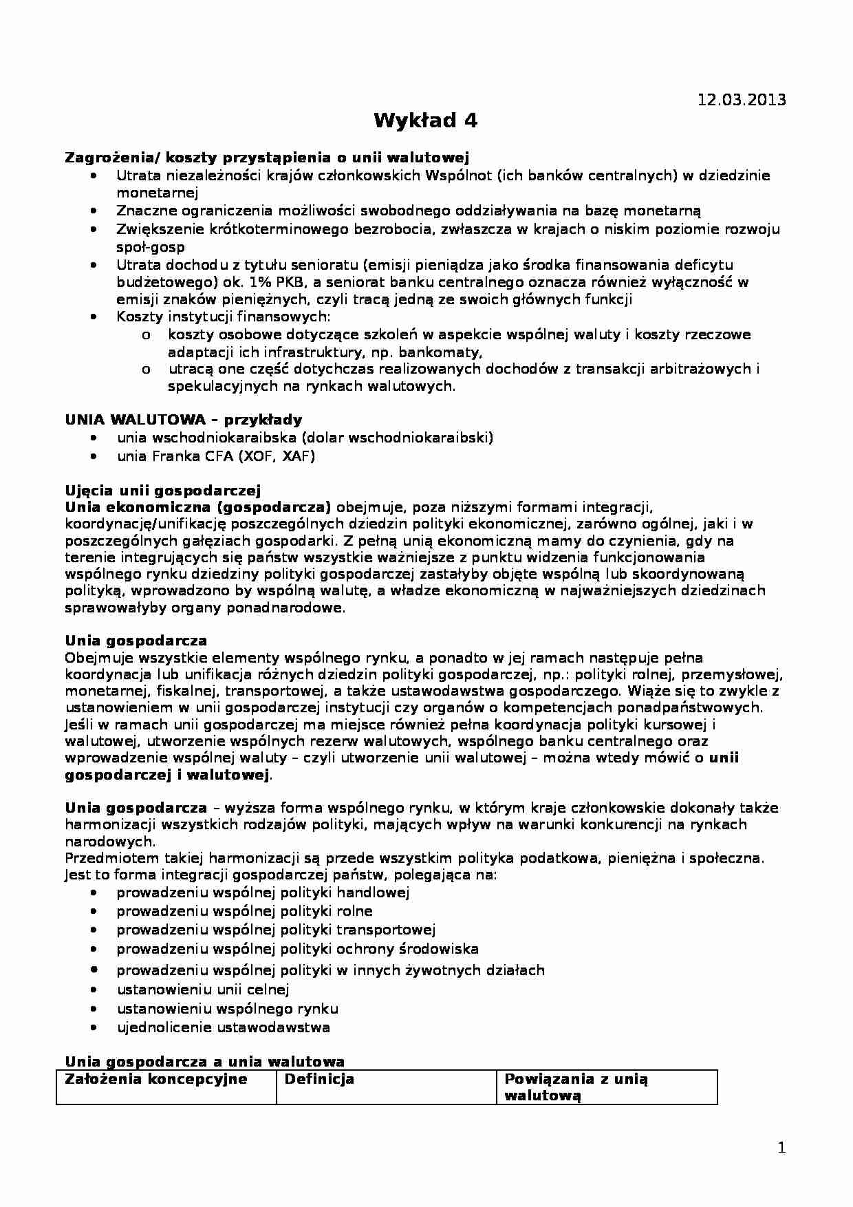 Międzynarodowa współpraca finansowa- wykład 4 - strona 1