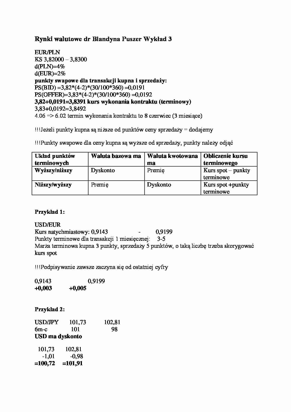 Rynki walutowe- wykład 3 - strona 1