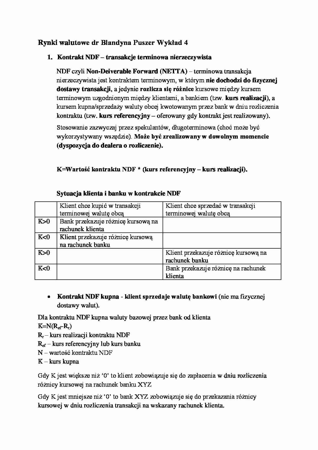 Rynki walutowe-  transakcja terminowa nierzeczywista - strona 1