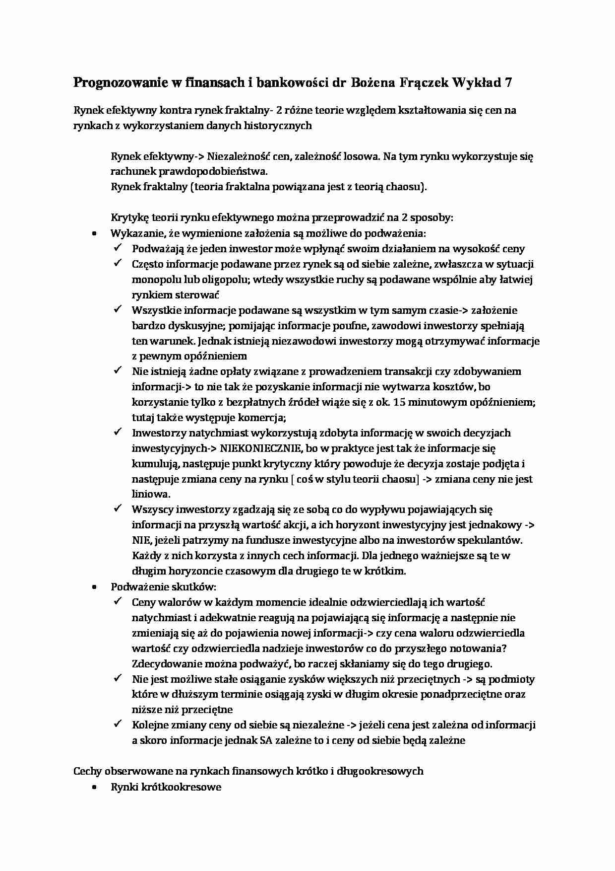 Prognozowanie w finansach i bankowości- wykład 7 - strona 1