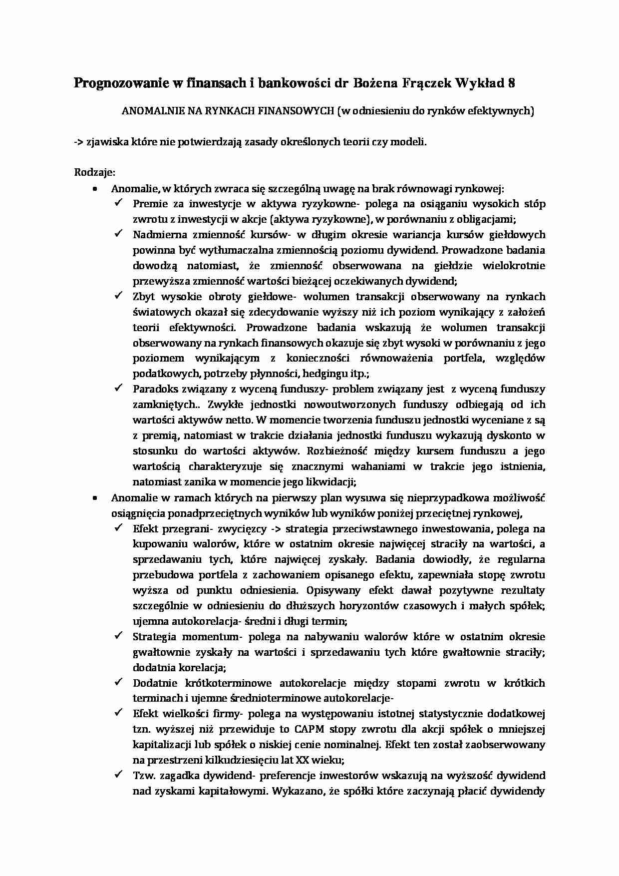 Prognozowanie w finansach i bankowości- wykład 8 - strona 1