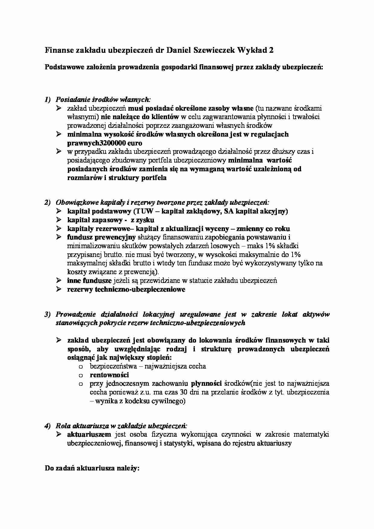 Finanse zakładu ubezpieczeń- wykład 2 - strona 1