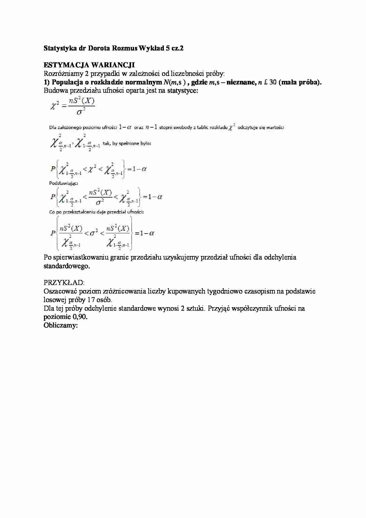 Estymacja wariancji- wykład 5 - strona 1