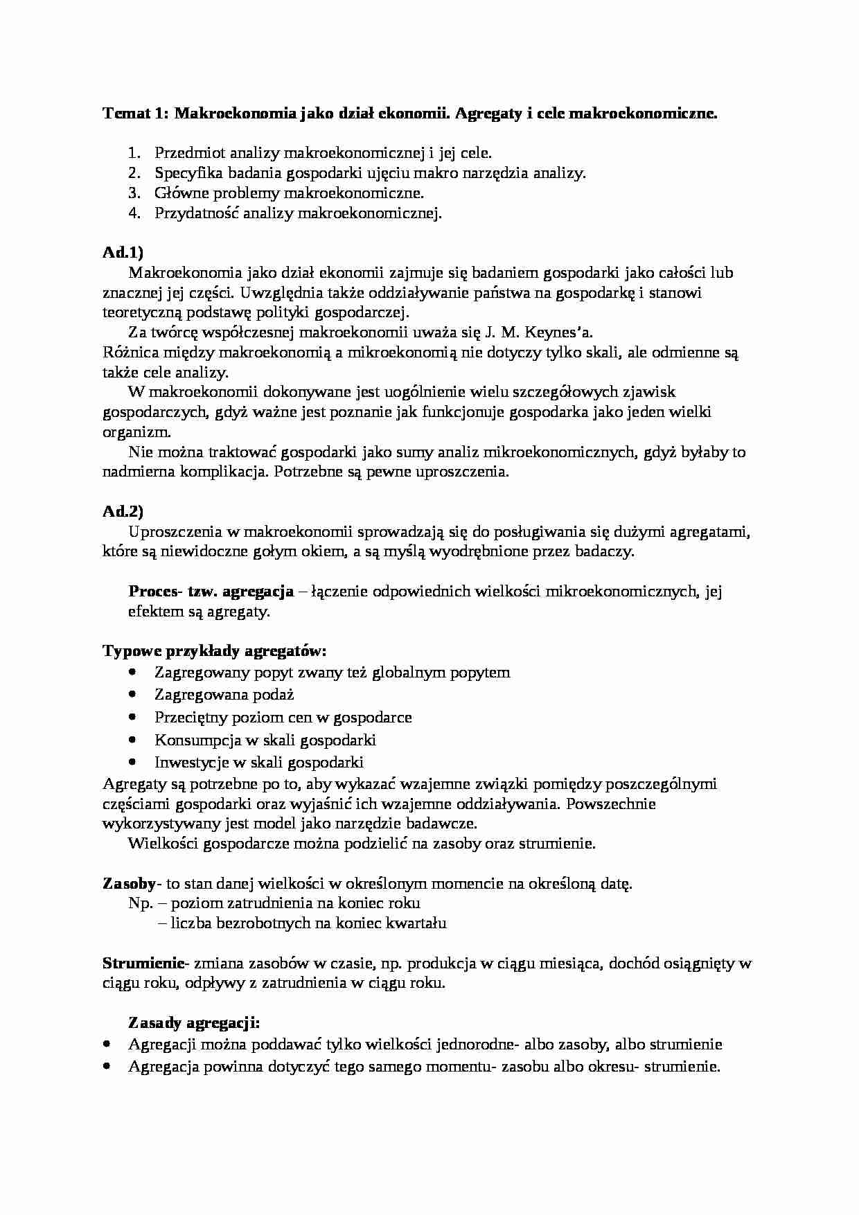 Makroekonomia jako dział ekonomii- wykład 1 - strona 1