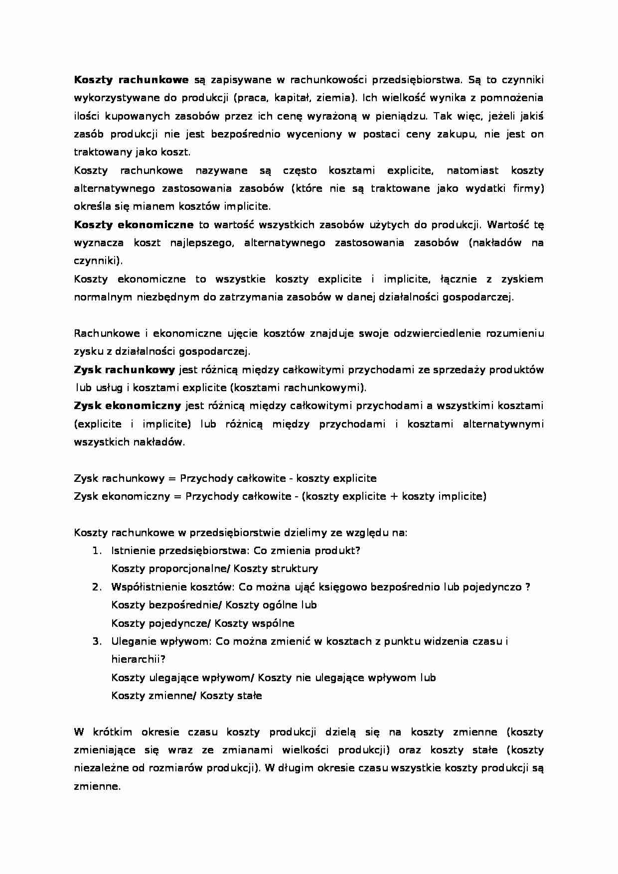 Koszty w mikroekonomii - strona 1