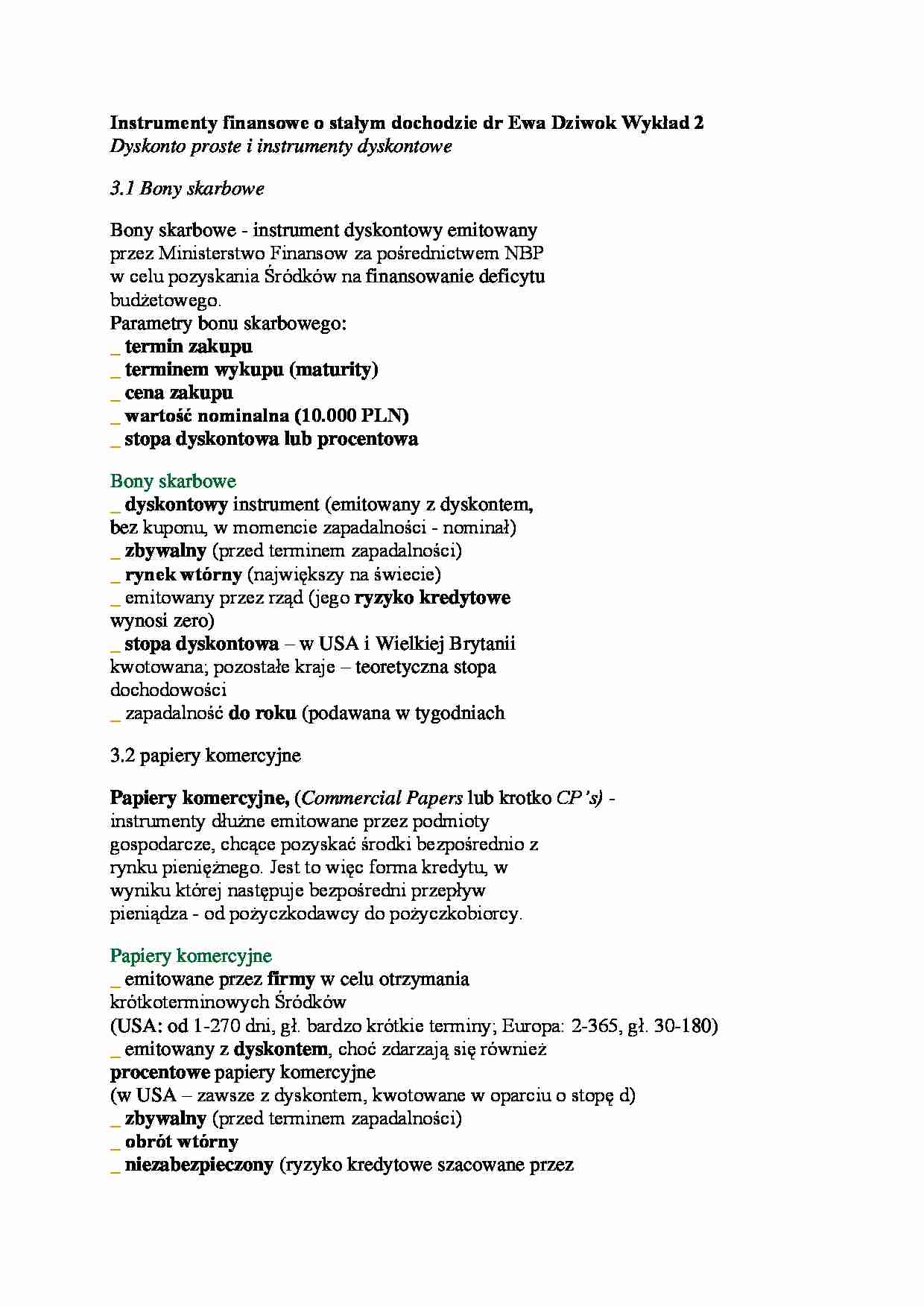 Instrumenty finansowe o stałym dochodzie- wykład 2 - strona 1