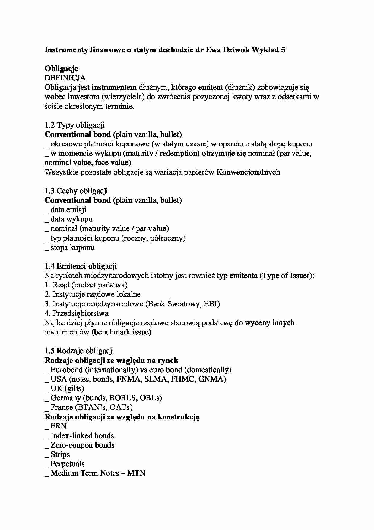 Instrumenty finansowe o stałym dochodzie- wykład 5 - strona 1