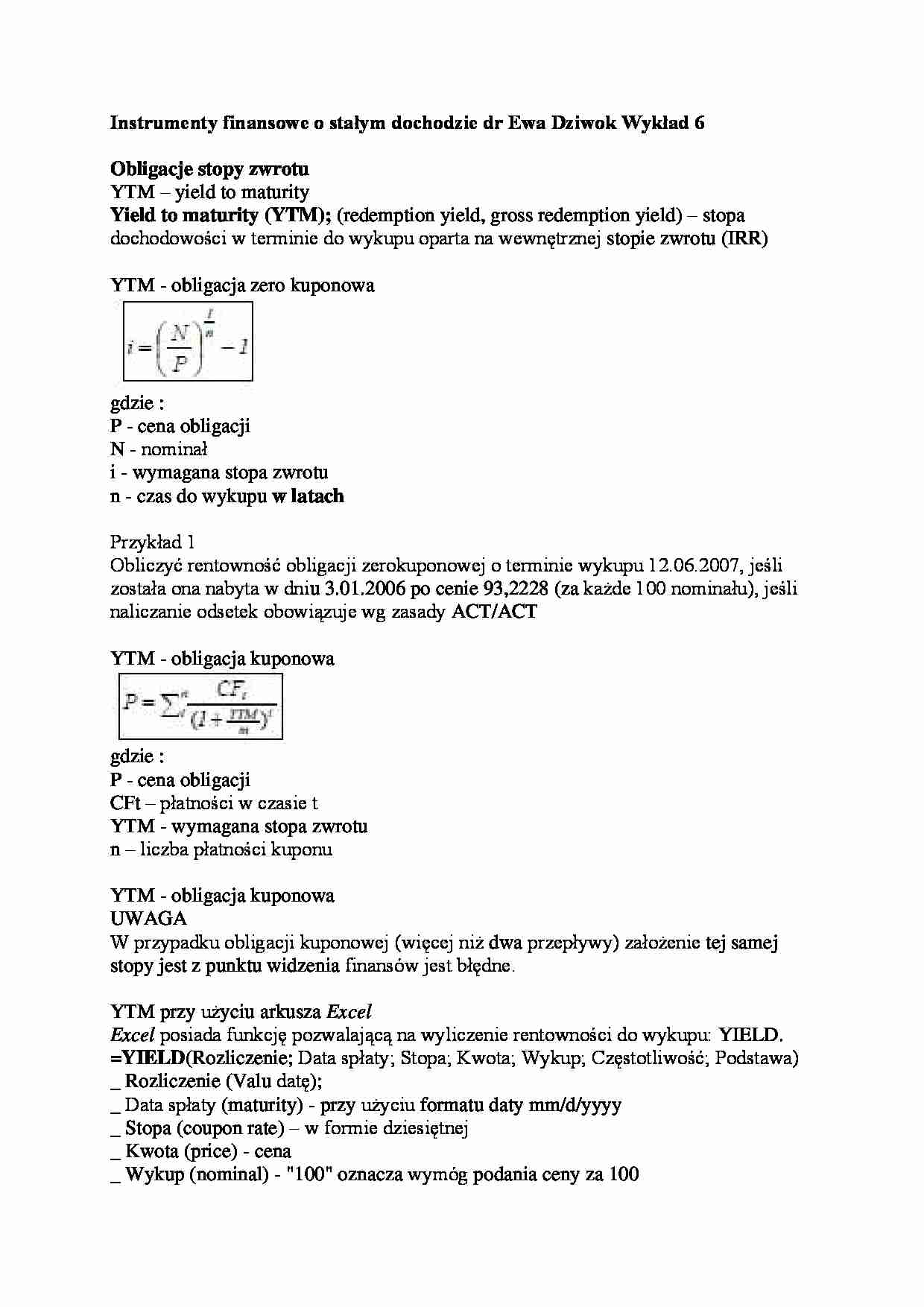 Instrumenty finansowe o stałym dochodzie- wykład 6 - strona 1