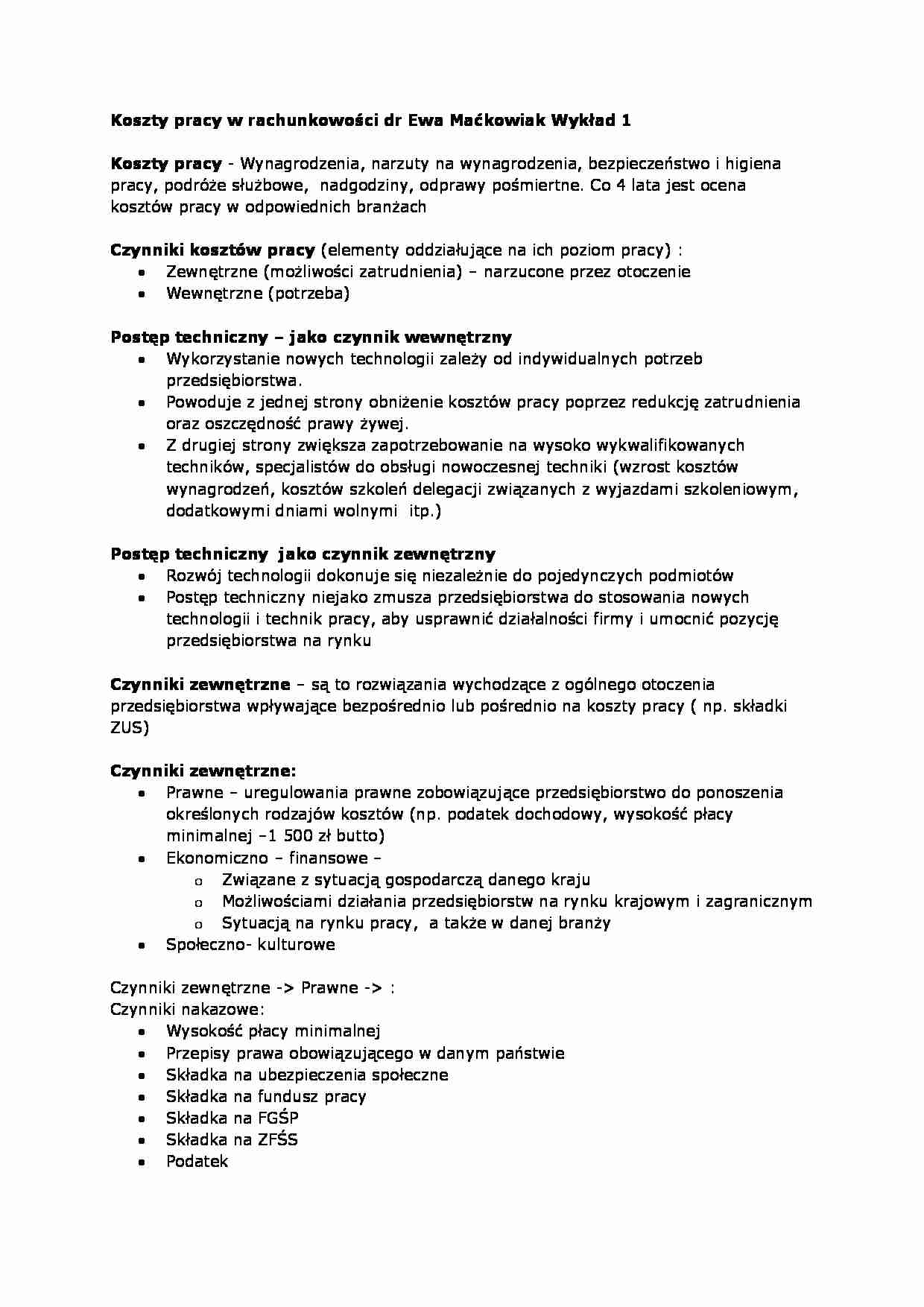 Koszty pracy w rachunkowości- wykład 1 - strona 1