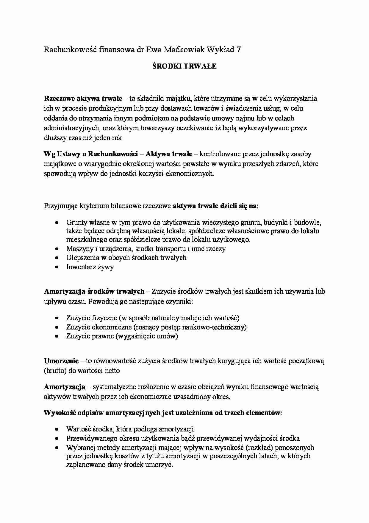 Rachunkowość finansowa- wykład 7 - strona 1