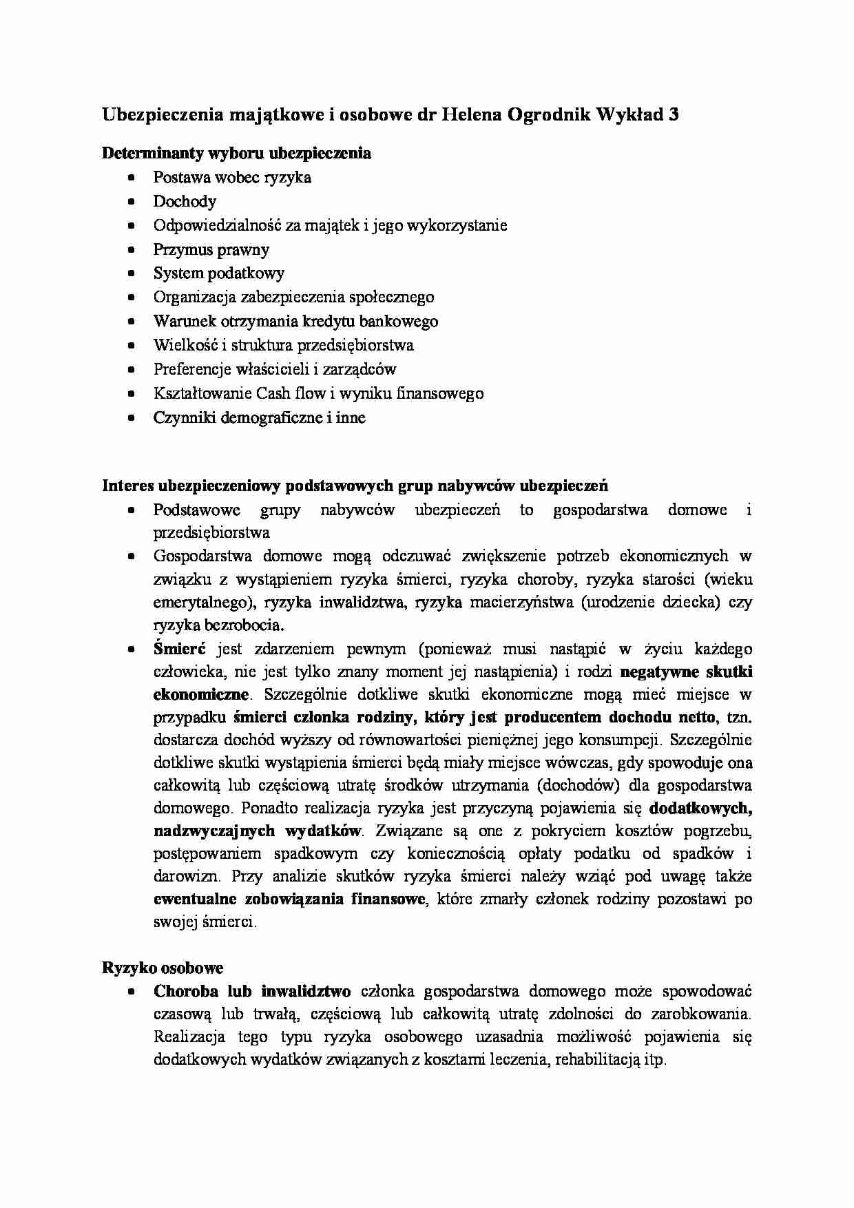 Ubezpieczenia majątkowe i osobowe- wykład 3 - strona 1