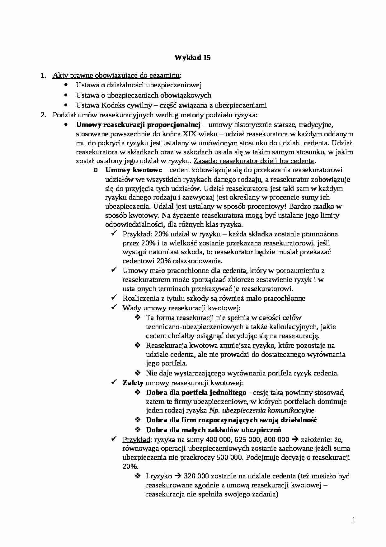 Ubezpieczenia- wykład 15 - strona 1