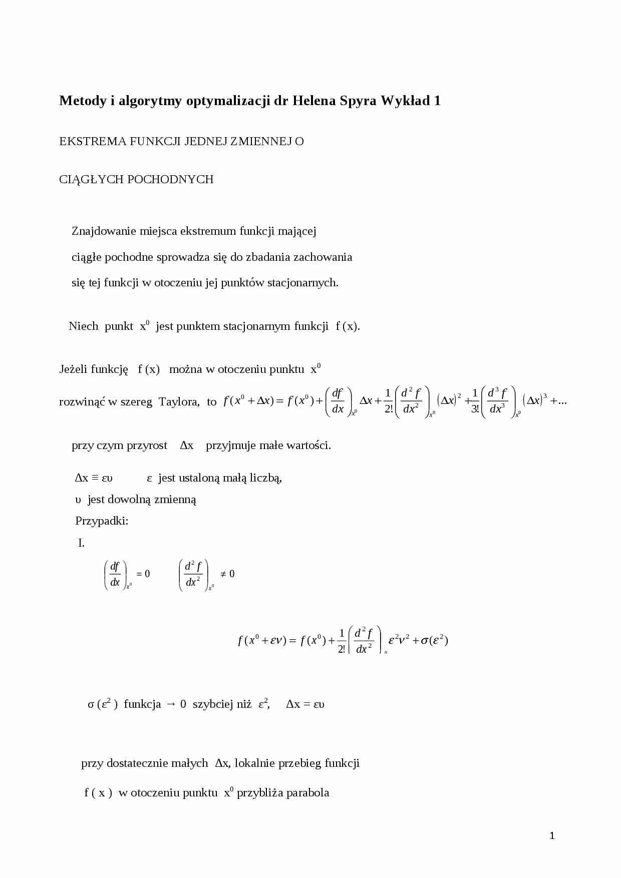 Metody i algorytmy optymalizacji- wykład 1 - strona 1