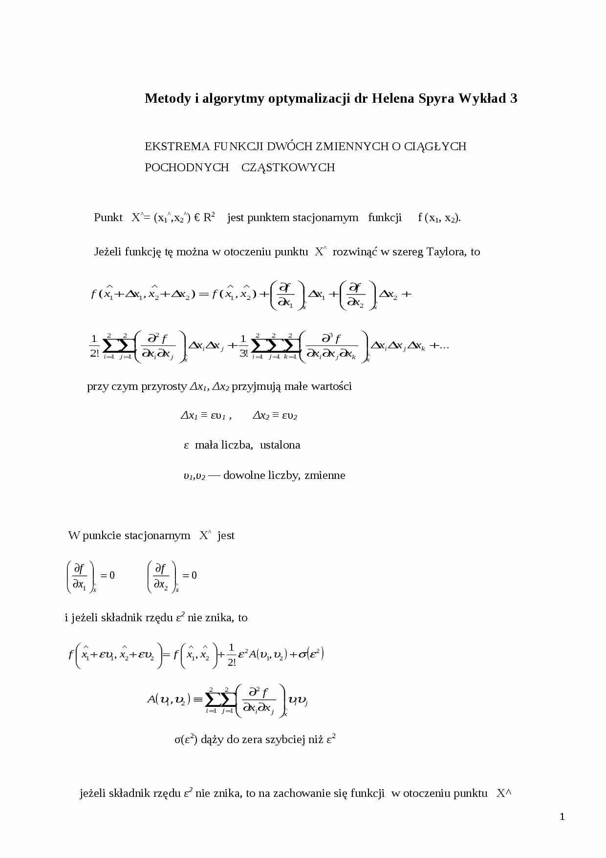Metody i algorytmy optymalizacji- wykład 3 - strona 1