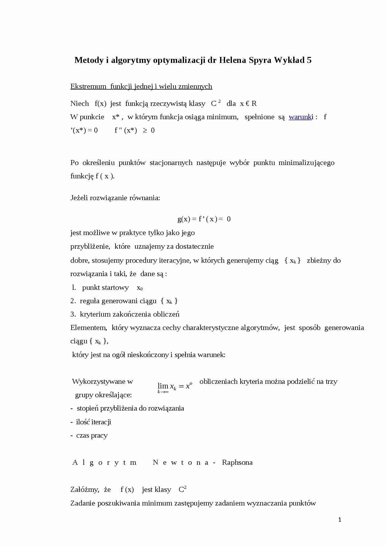 Metody i algorytmy optymalizacji- wykład 5 - strona 1