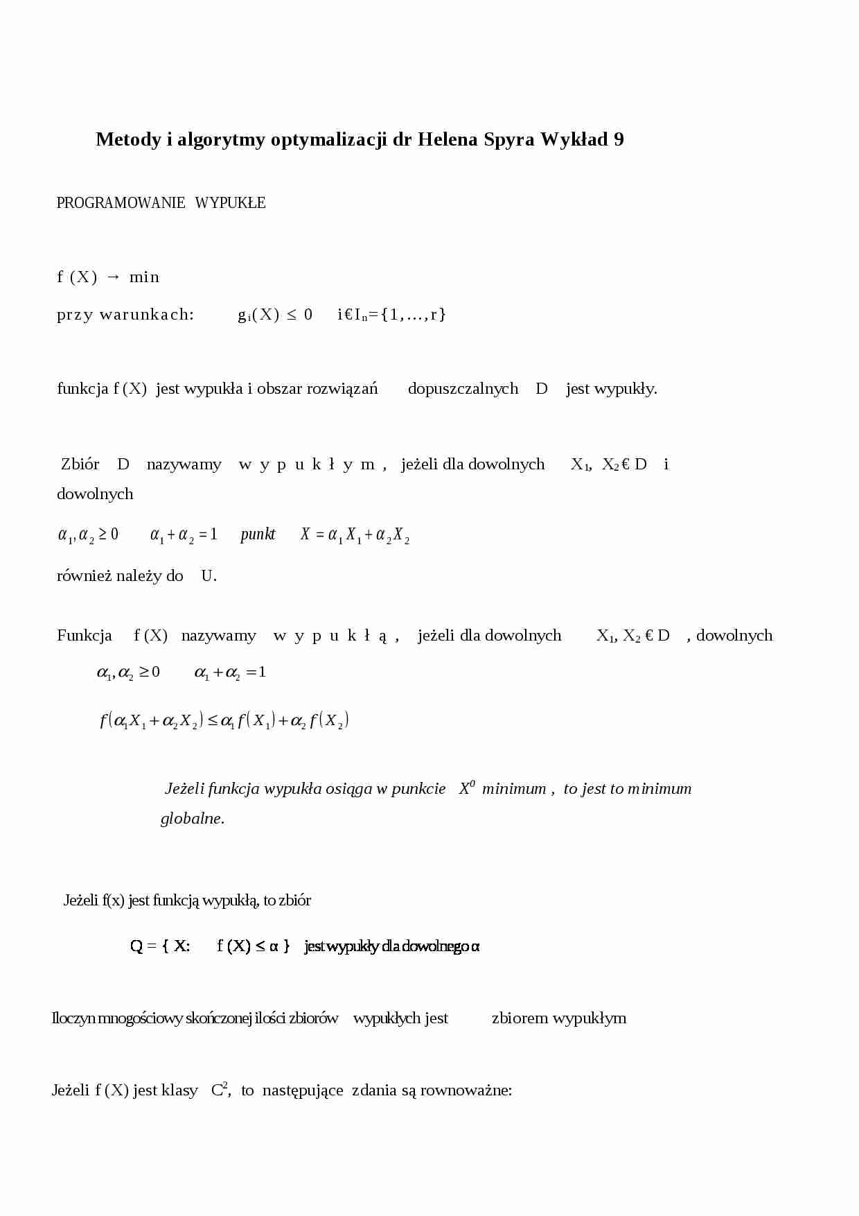 Metody i algorytmy optymalizacji- wykład 9 - strona 1
