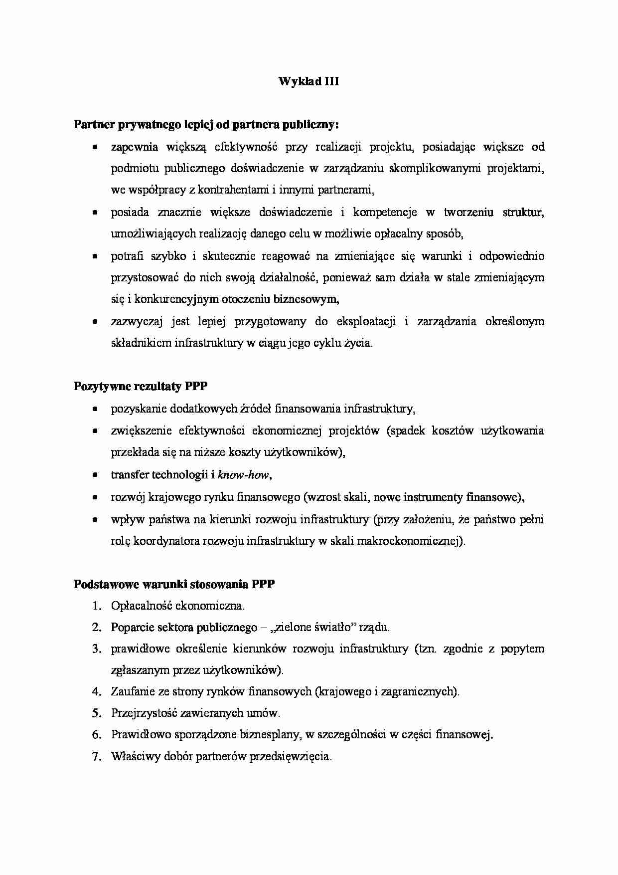Partnerstwo publiczno-prywatne- wykład 3 - strona 1