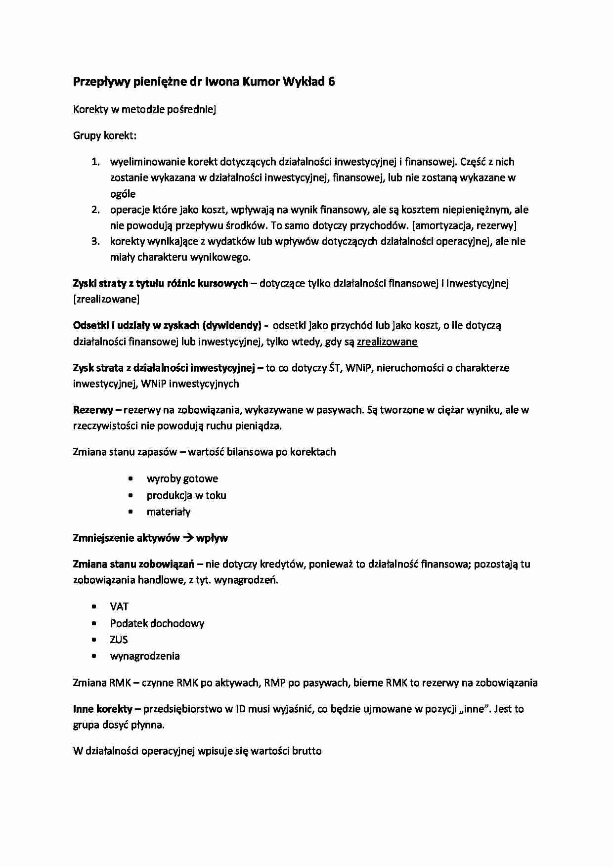 Korekty w metodzie pośredniej- wykład 6 - strona 1