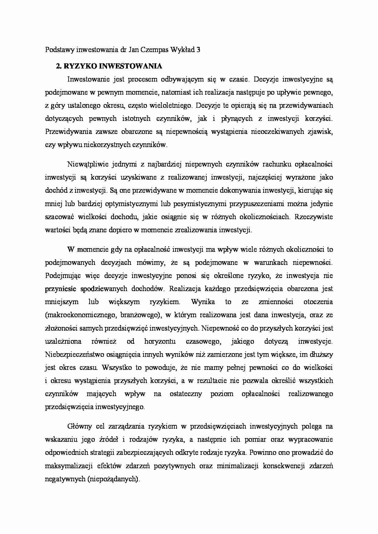 Podstawy inwestowania- wykład 3 - strona 1