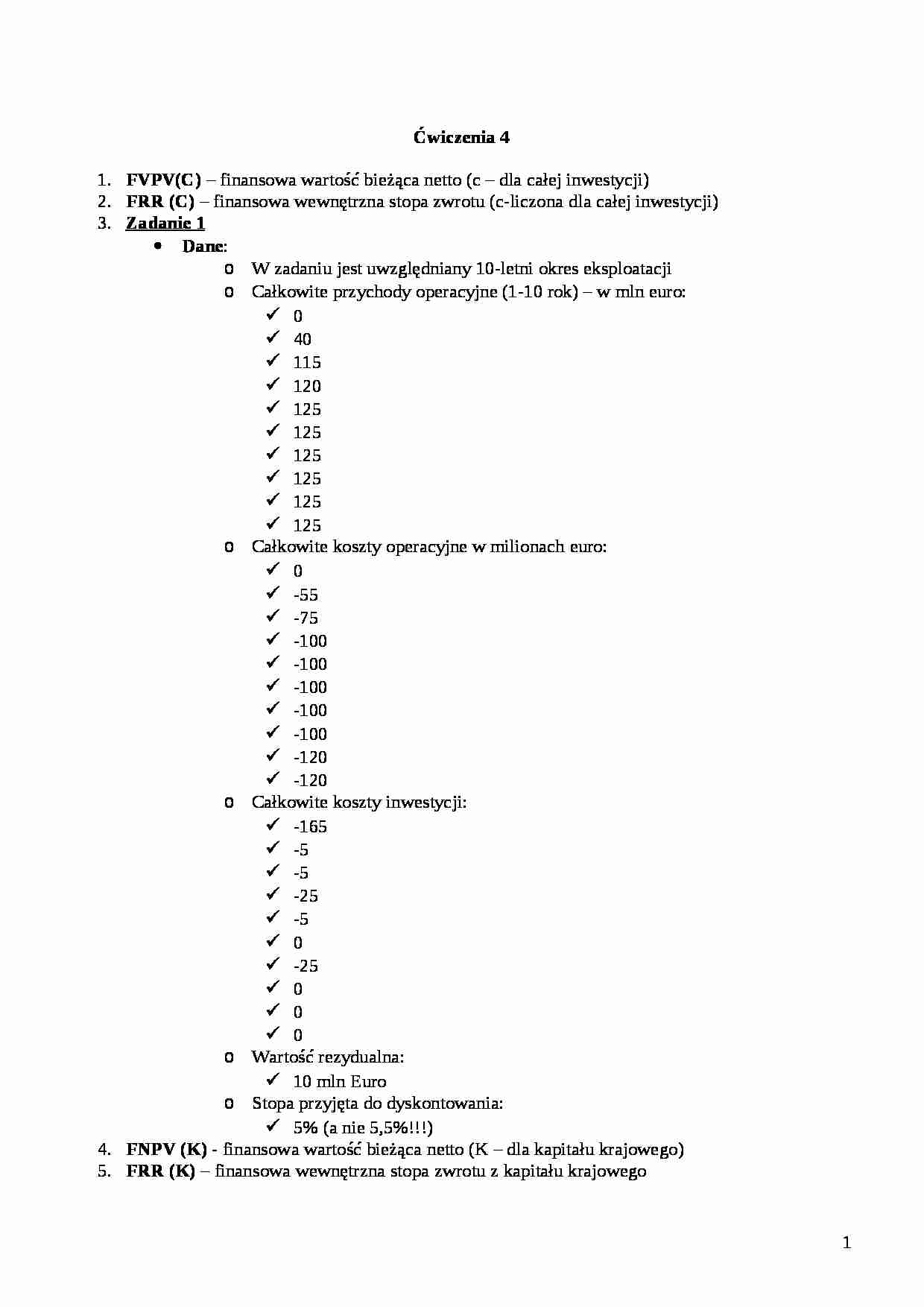 Inwestycje sektora publicznego- ćwiczenia 4 - strona 1