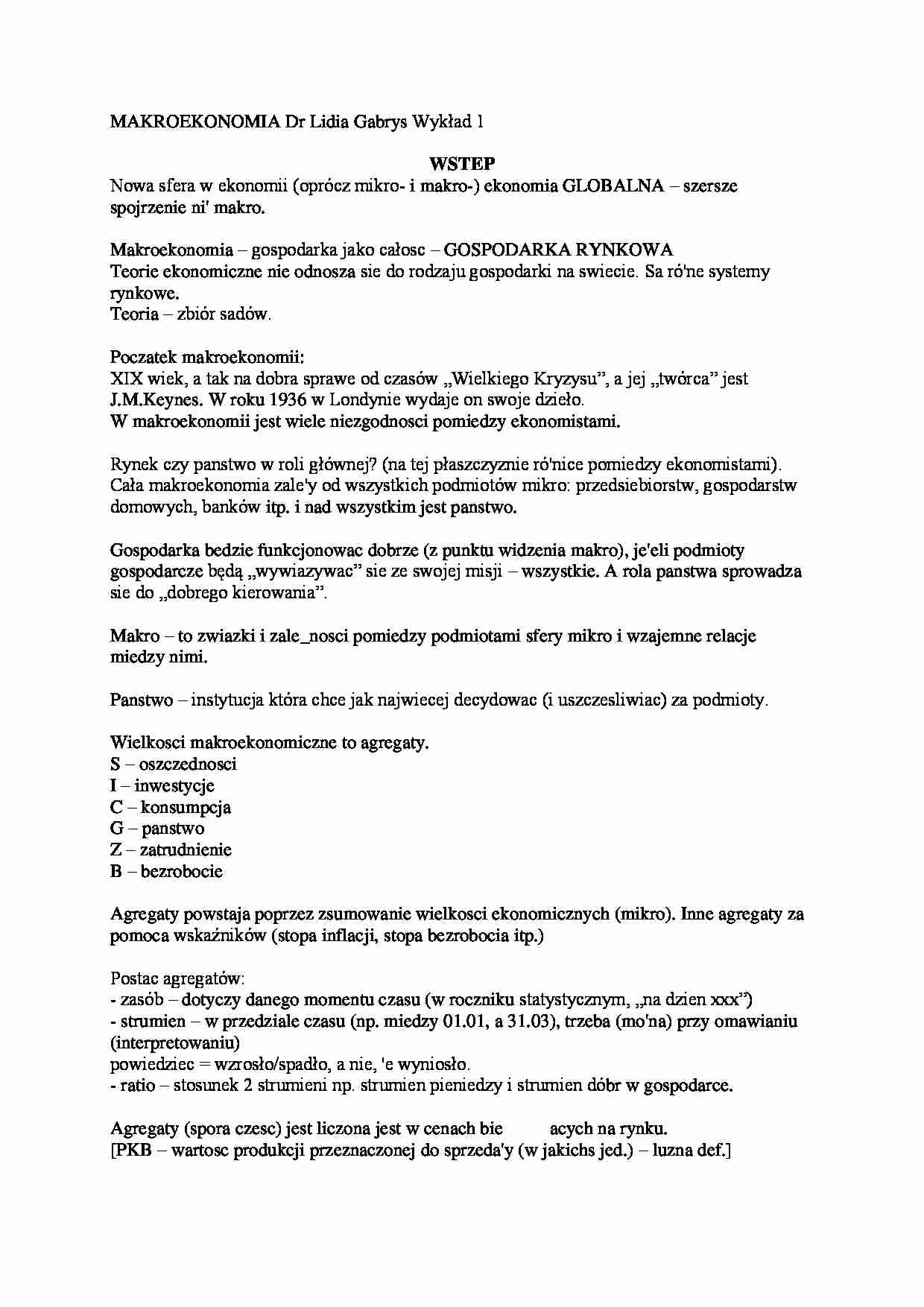 Makroekonomia- wykład 1 - strona 1