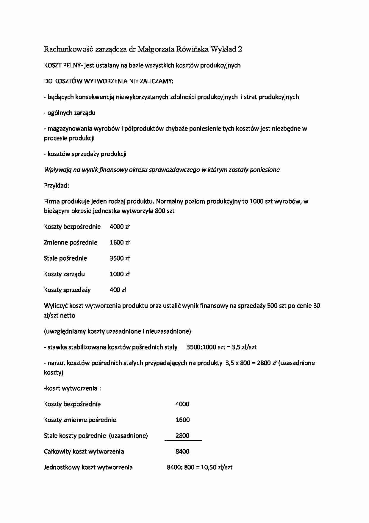 Rachunkowość zarządcza- wykład 2 - strona 1