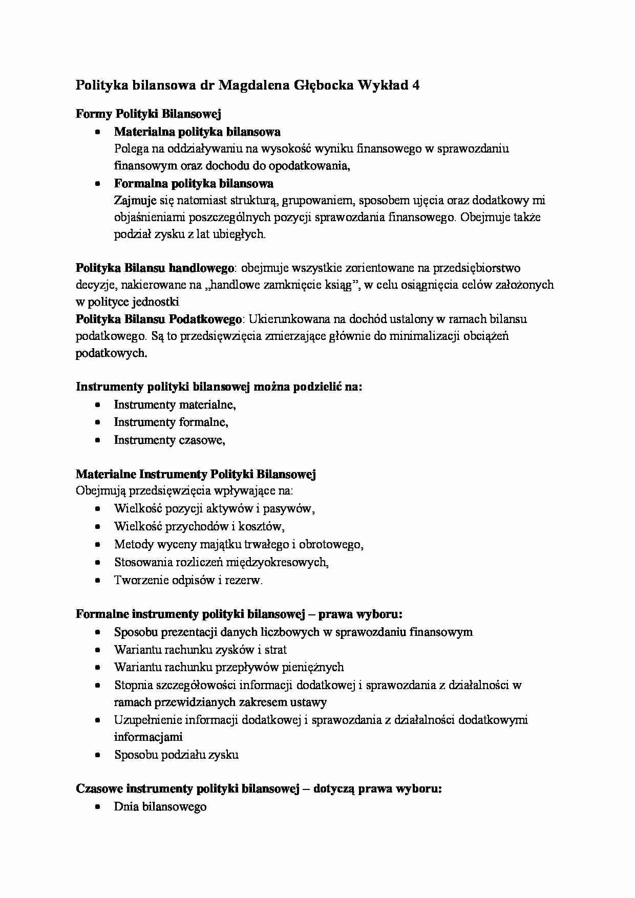 Poliyka bilansowa- wykład 4 - strona 1