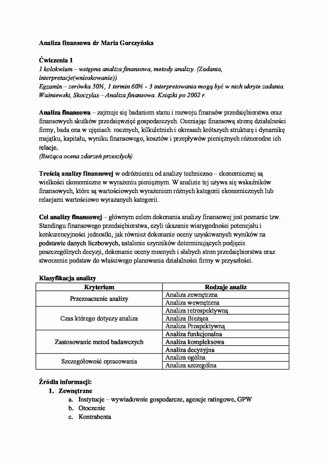 Analiza finansowa- ćwiczenia 1 - strona 1