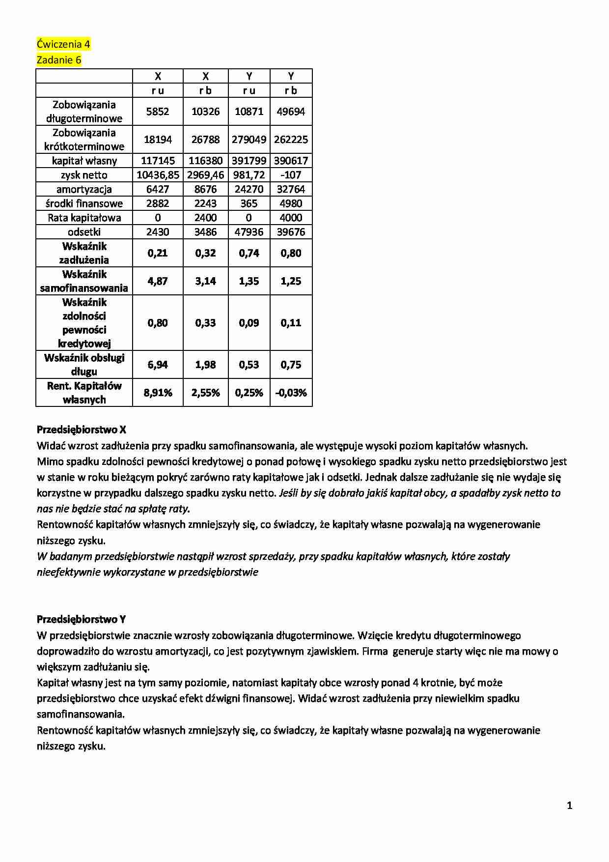 Analiza finansowa- ćwiczenia 4 - strona 1