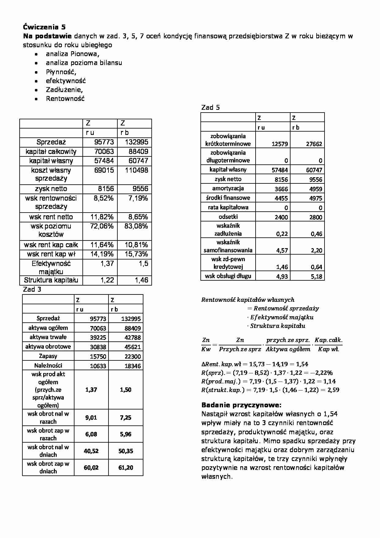 Analiza finansowa- ćwiczenia 5 - strona 1