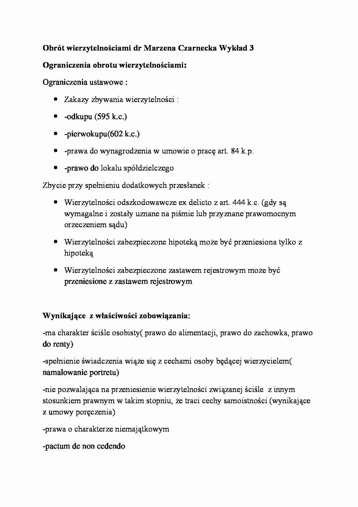 Obrót wierzytelnościami- wykład 3 - strona 1