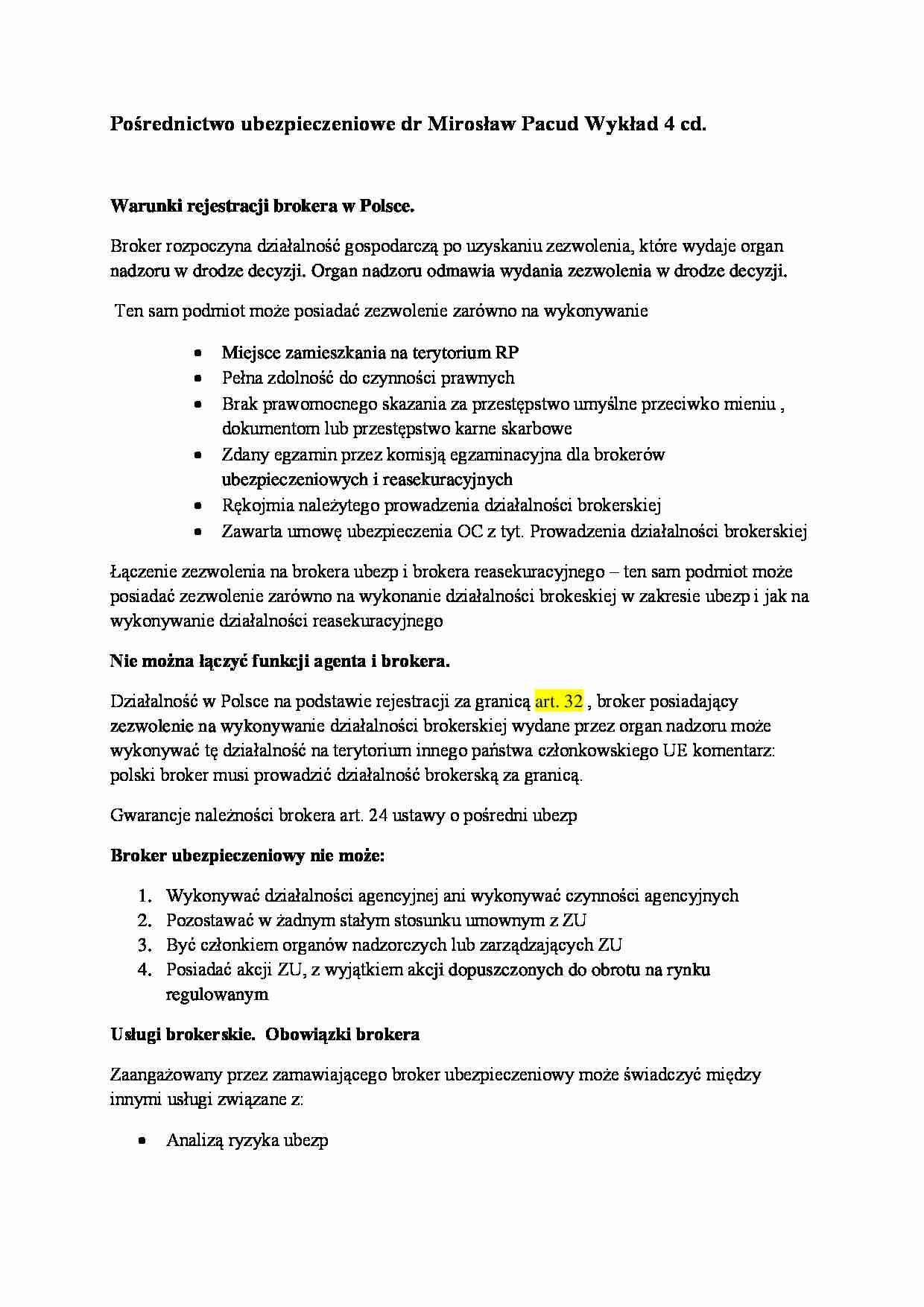 Pośrednictwo ubezpieczeniowe- wykład 4 - strona 1
