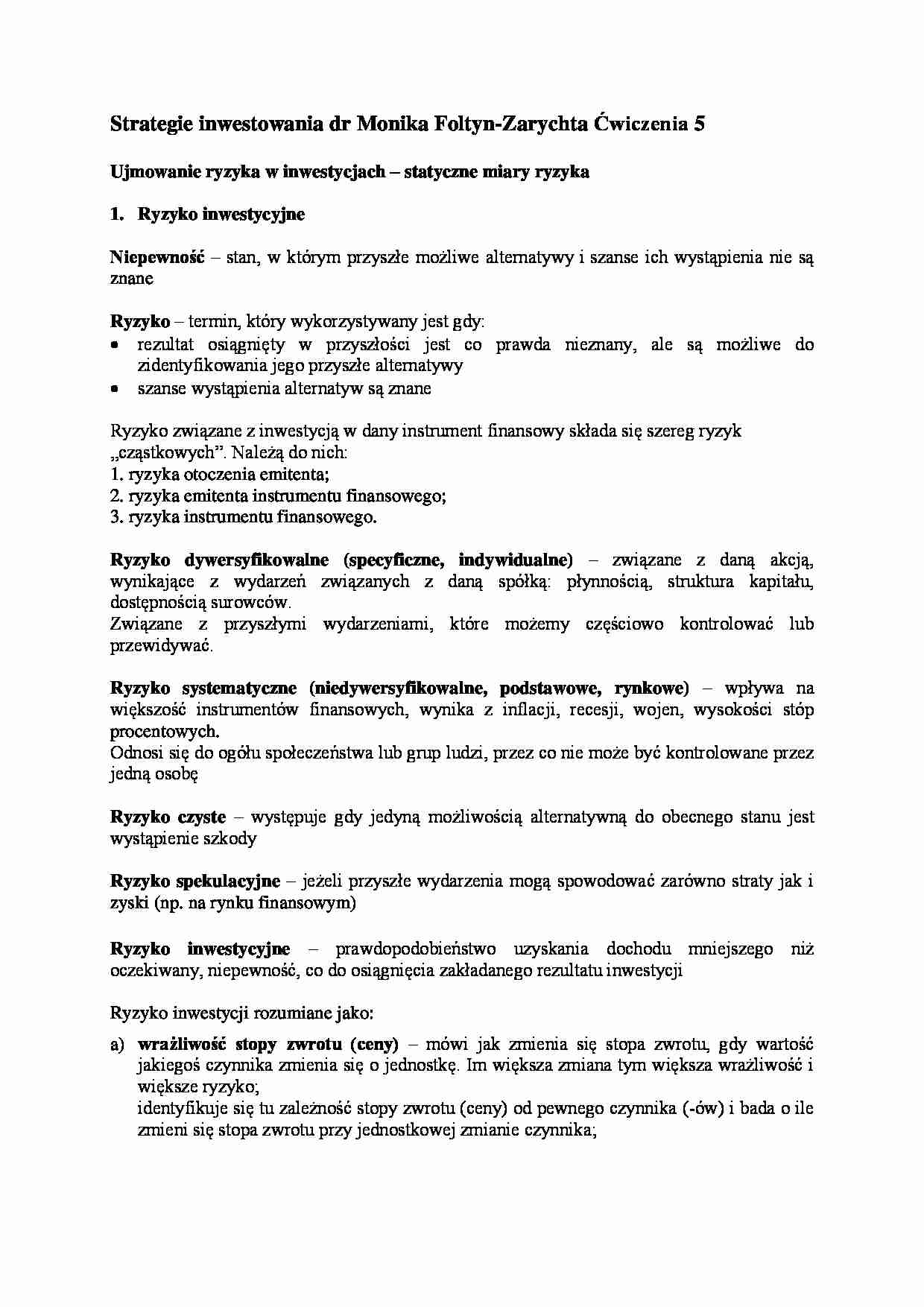 Strategie inwestowania- ćwiczenia 5 - strona 1