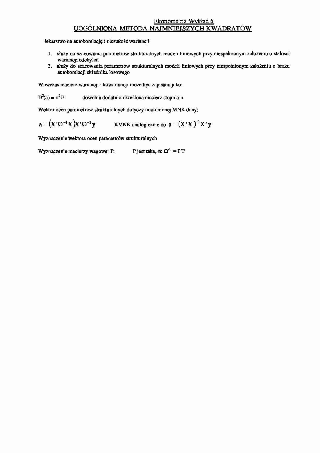 Uogólniona metoda najmniejszych kwadratów- wykład 6 - strona 1
