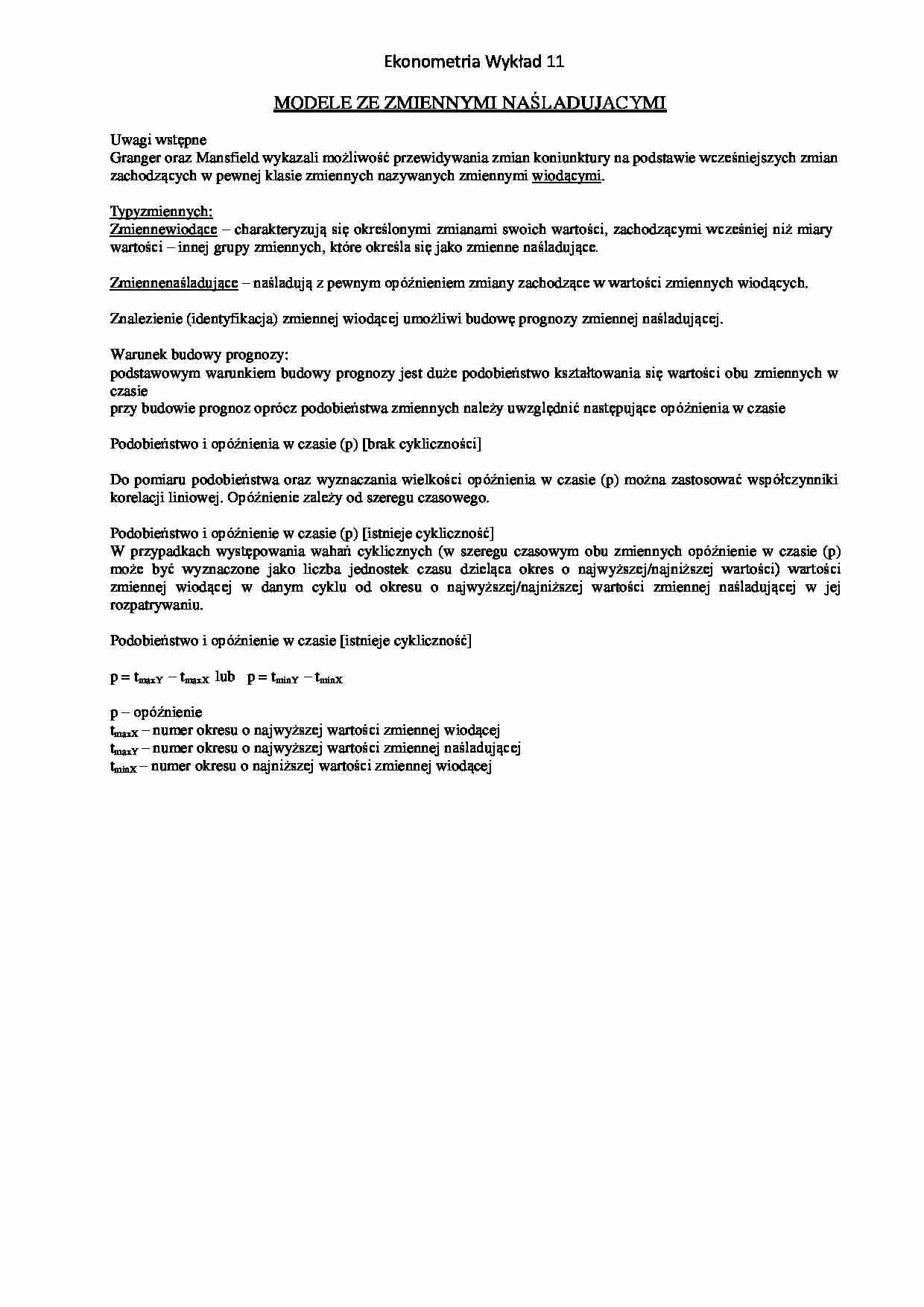 Ekonometria- wykład 11 - strona 1