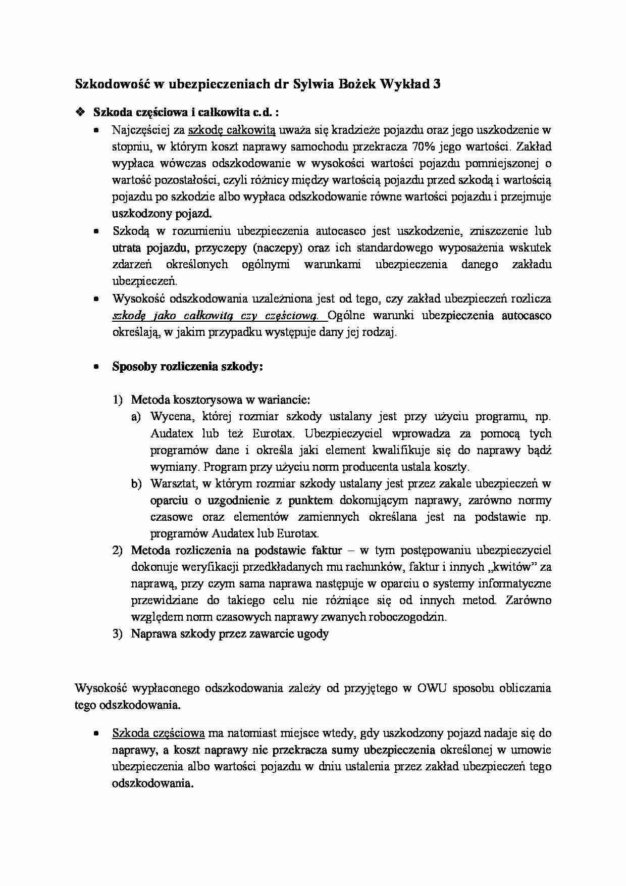 Szkodowość w ubezpieczeniach- wykład 3 - strona 1