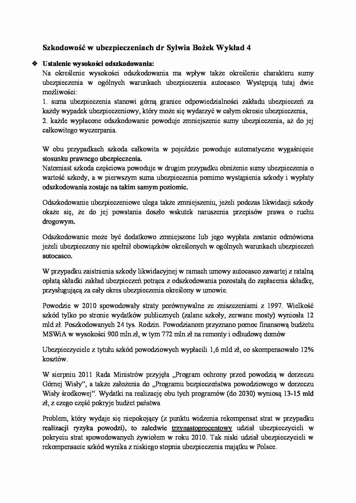 Szkodowość w ubezpieczeniach- wykład 4 - strona 1