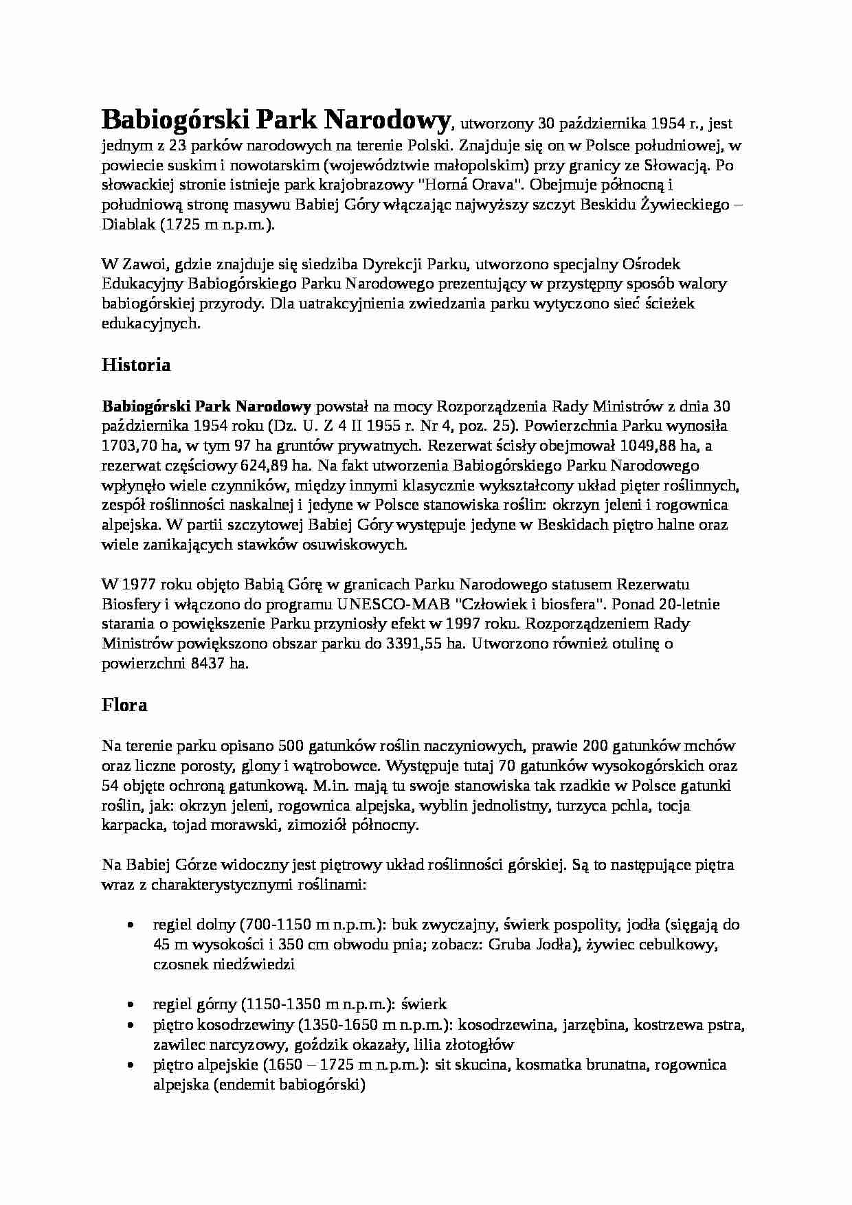 Babiogórski PN referat ćwiczenia - strona 1