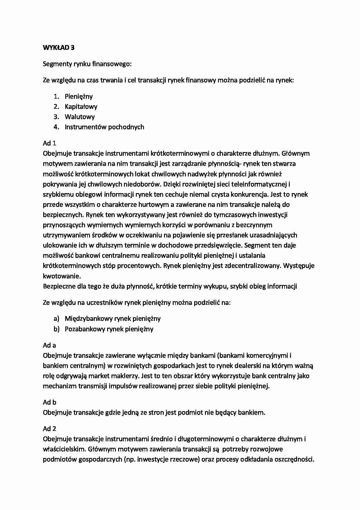 Rynek instrumentów finansowych- wykład 3 - strona 1