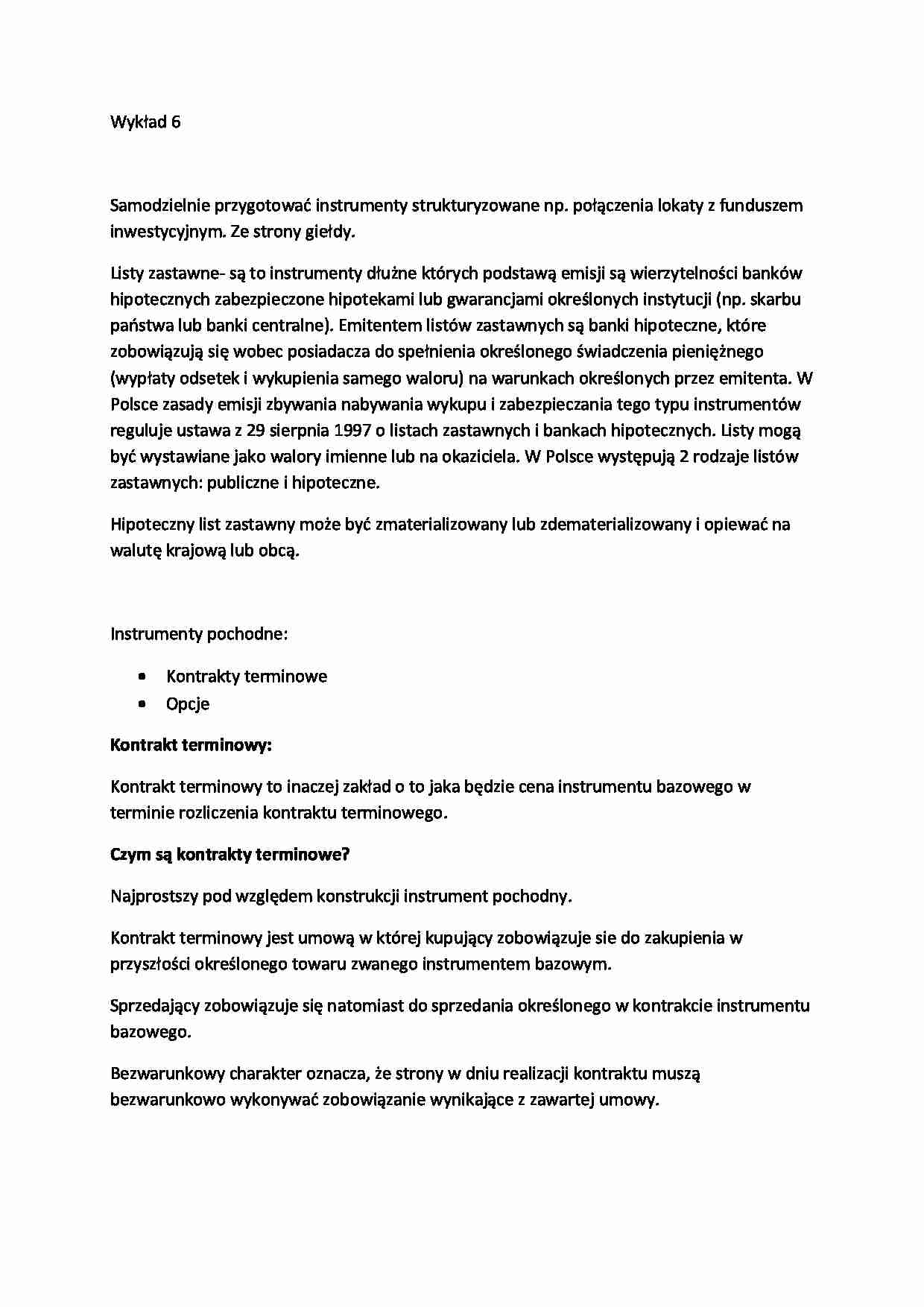 Rynek instrumentów finansowych- wykład 6 - strona 1