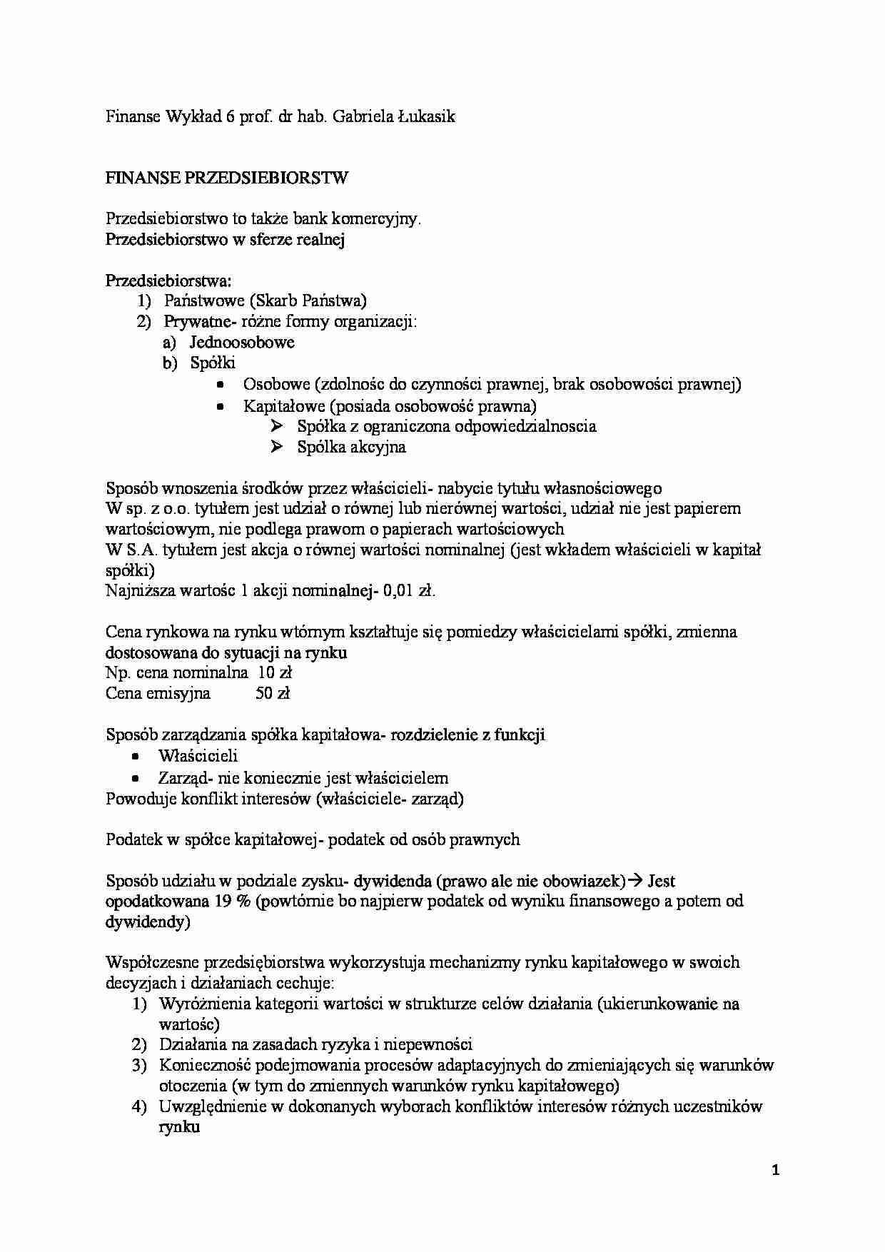 Finanse- wykład 6 - strona 1