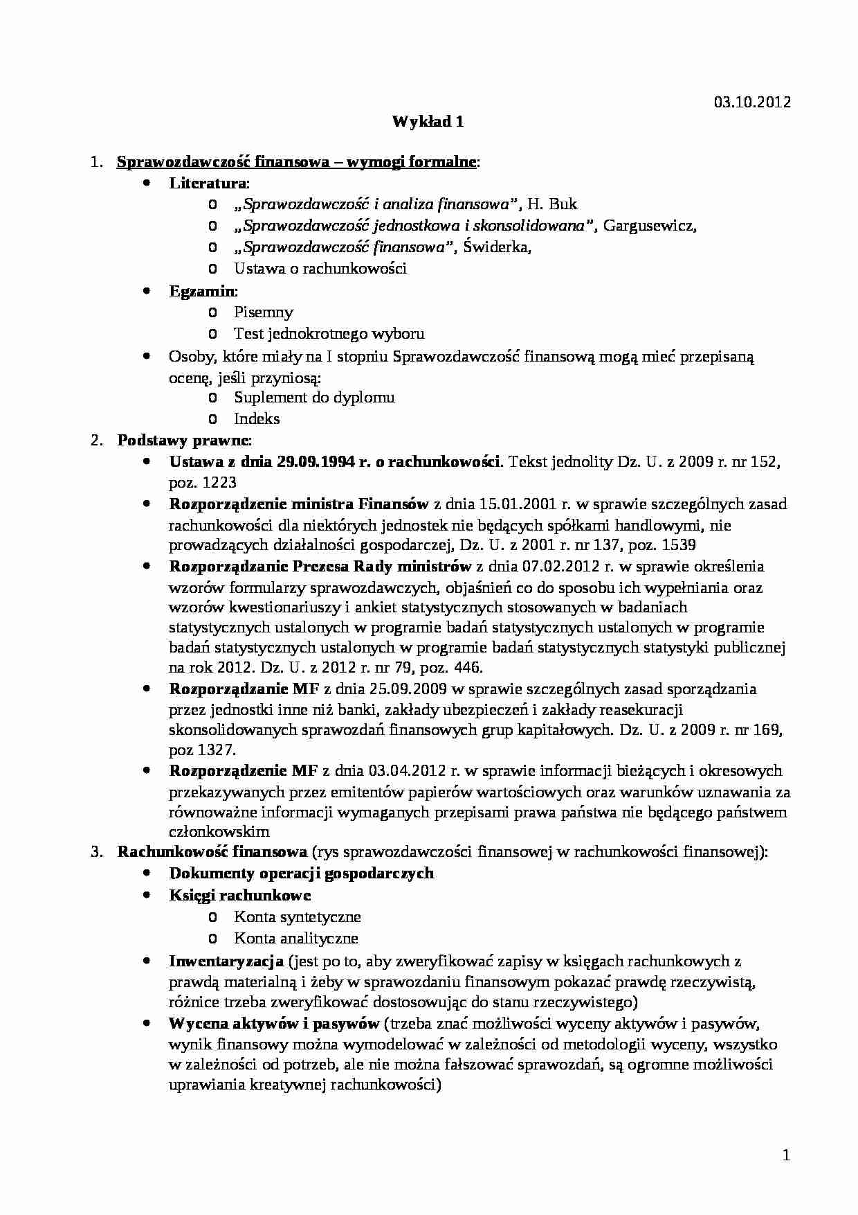 Standardy sprawozdawczości finansowej- wykład 1 - strona 1