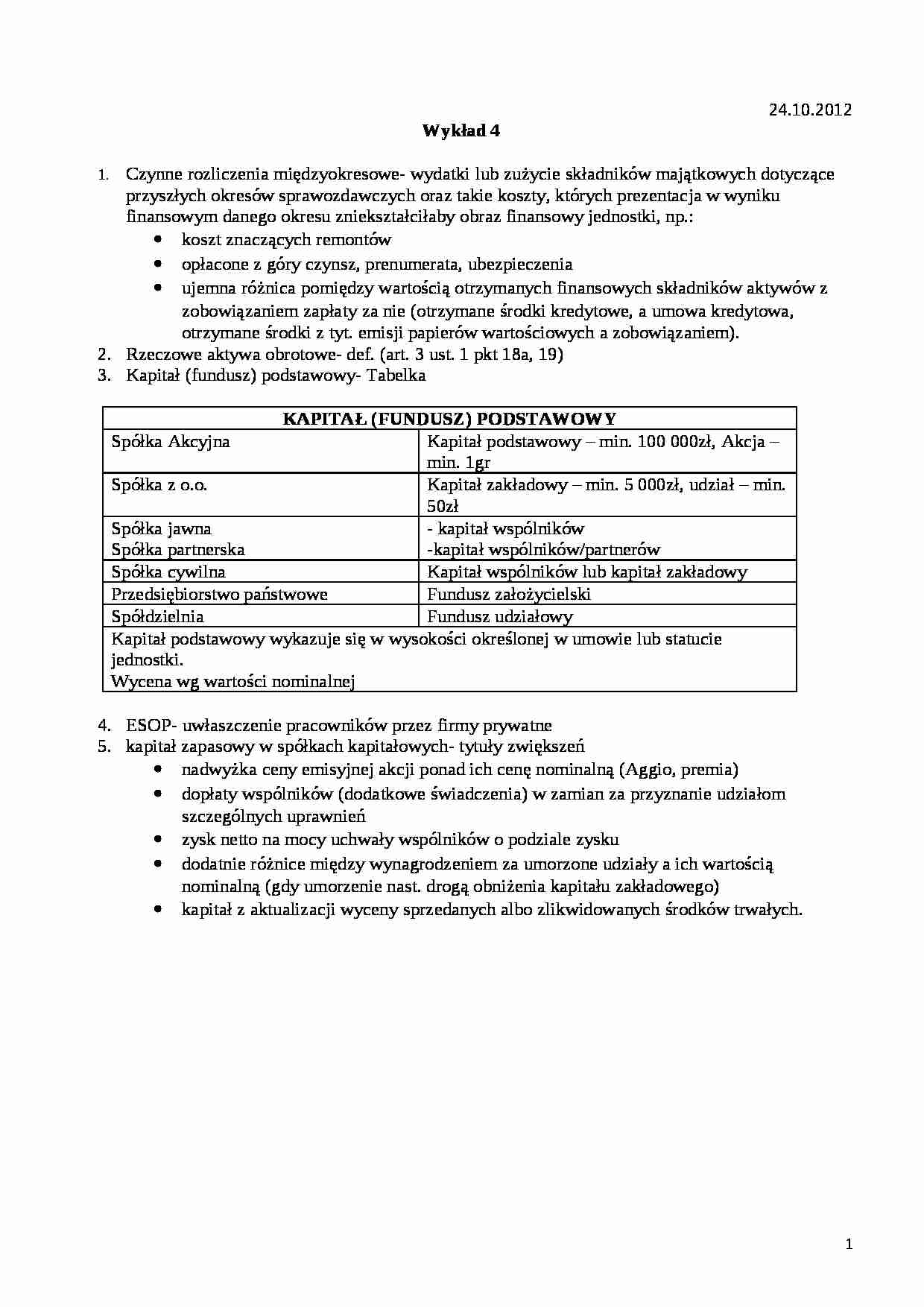 Standardy sprawozdawczości finansowej- wykład 4 - strona 1